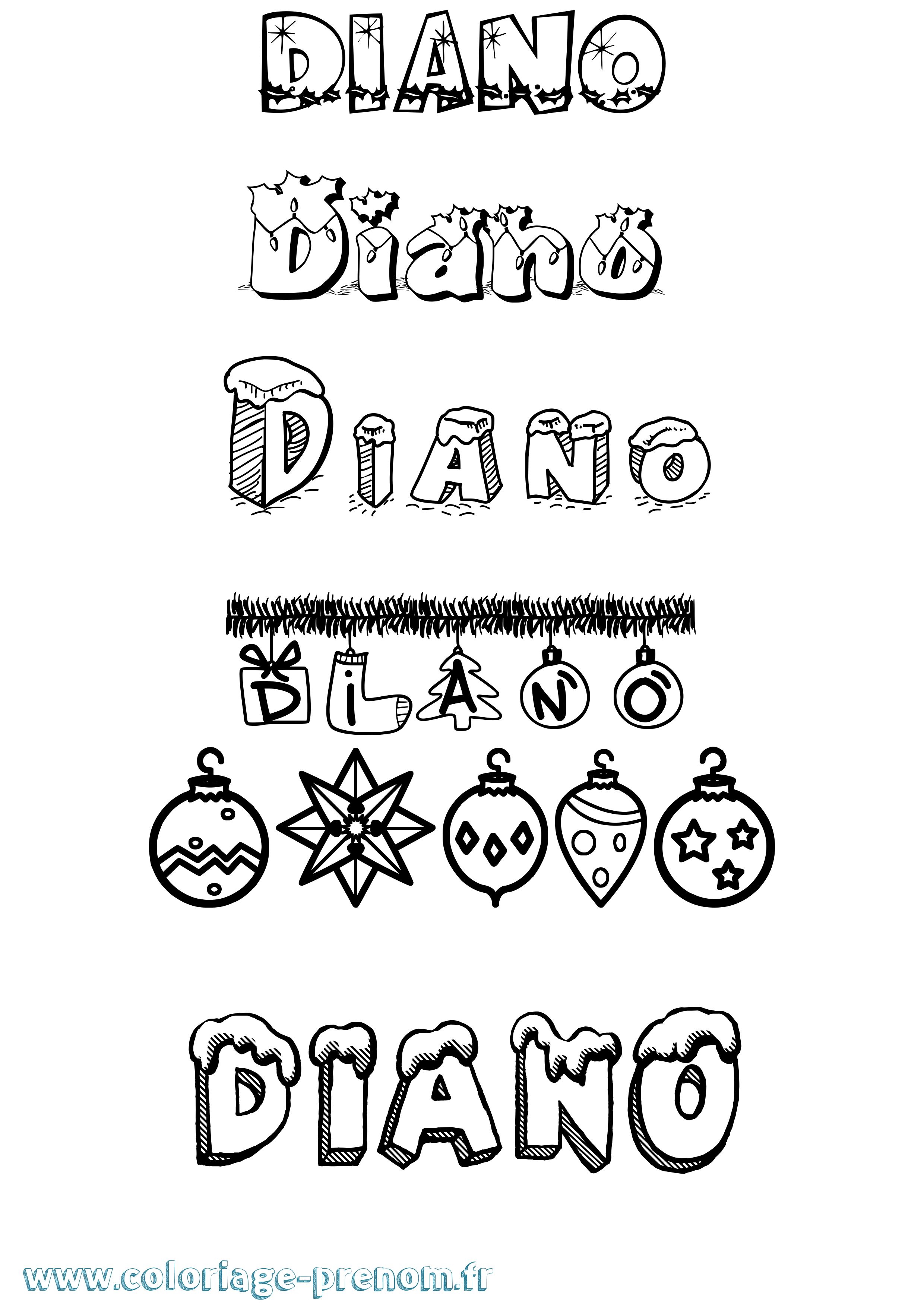 Coloriage Diano Noël Coloriage prénom Diano Noël
