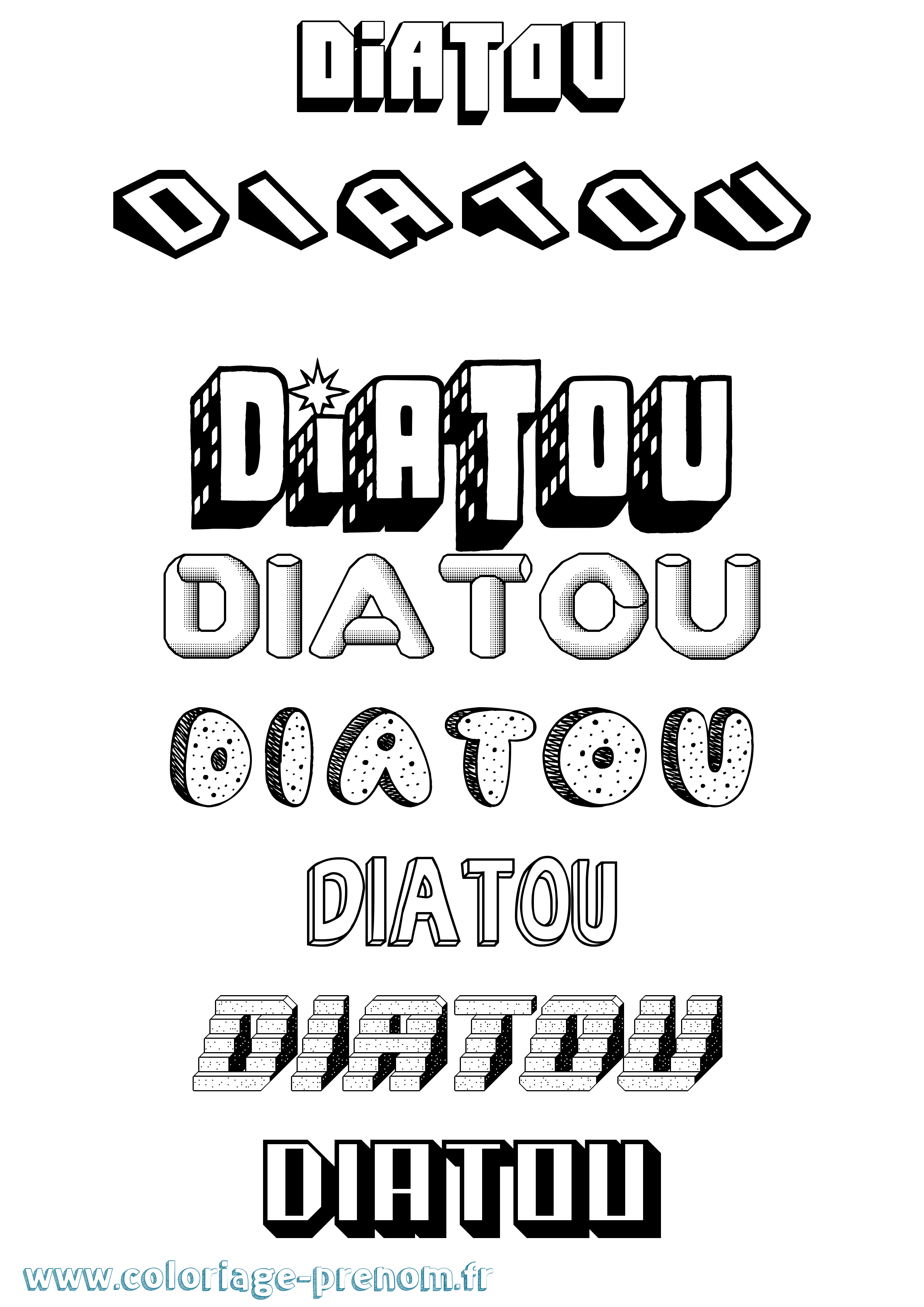 Coloriage Diatou Effet 3D Coloriage prénom Diatou Effet 3D