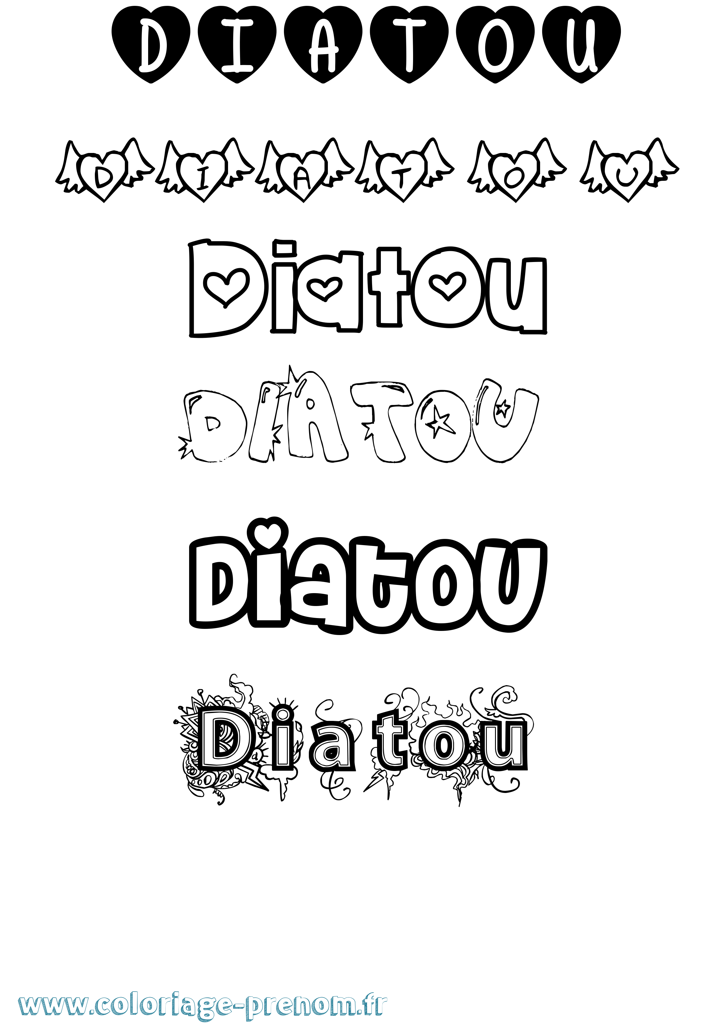 Coloriage Diatou Girly Coloriage prénom Diatou Girly