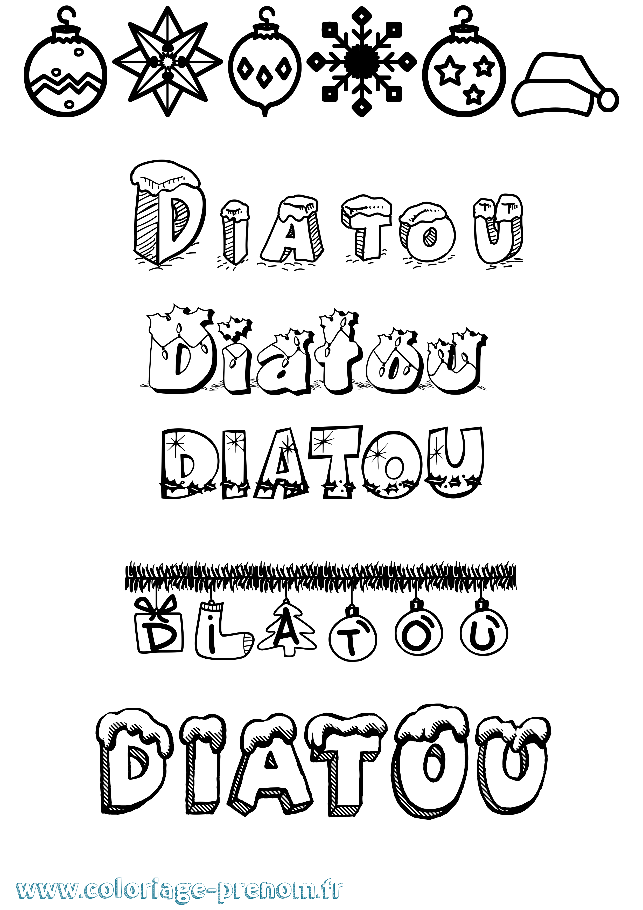 Coloriage Diatou Noël Coloriage prénom Diatou Noël