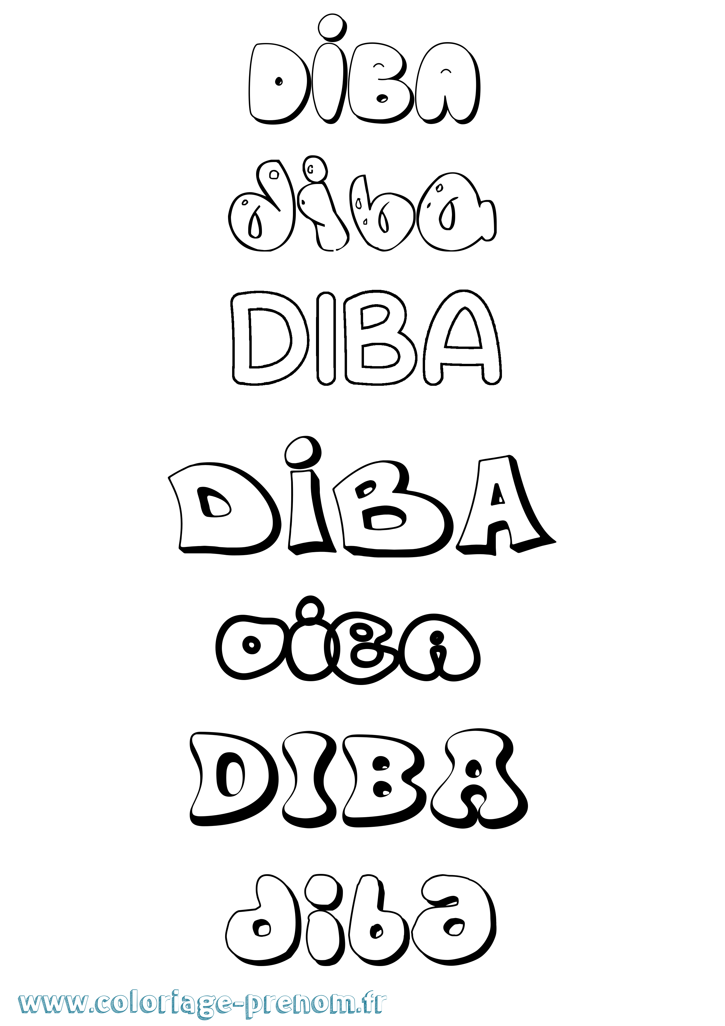 Coloriage Diba Bubble Coloriage prénom Diba Bubble