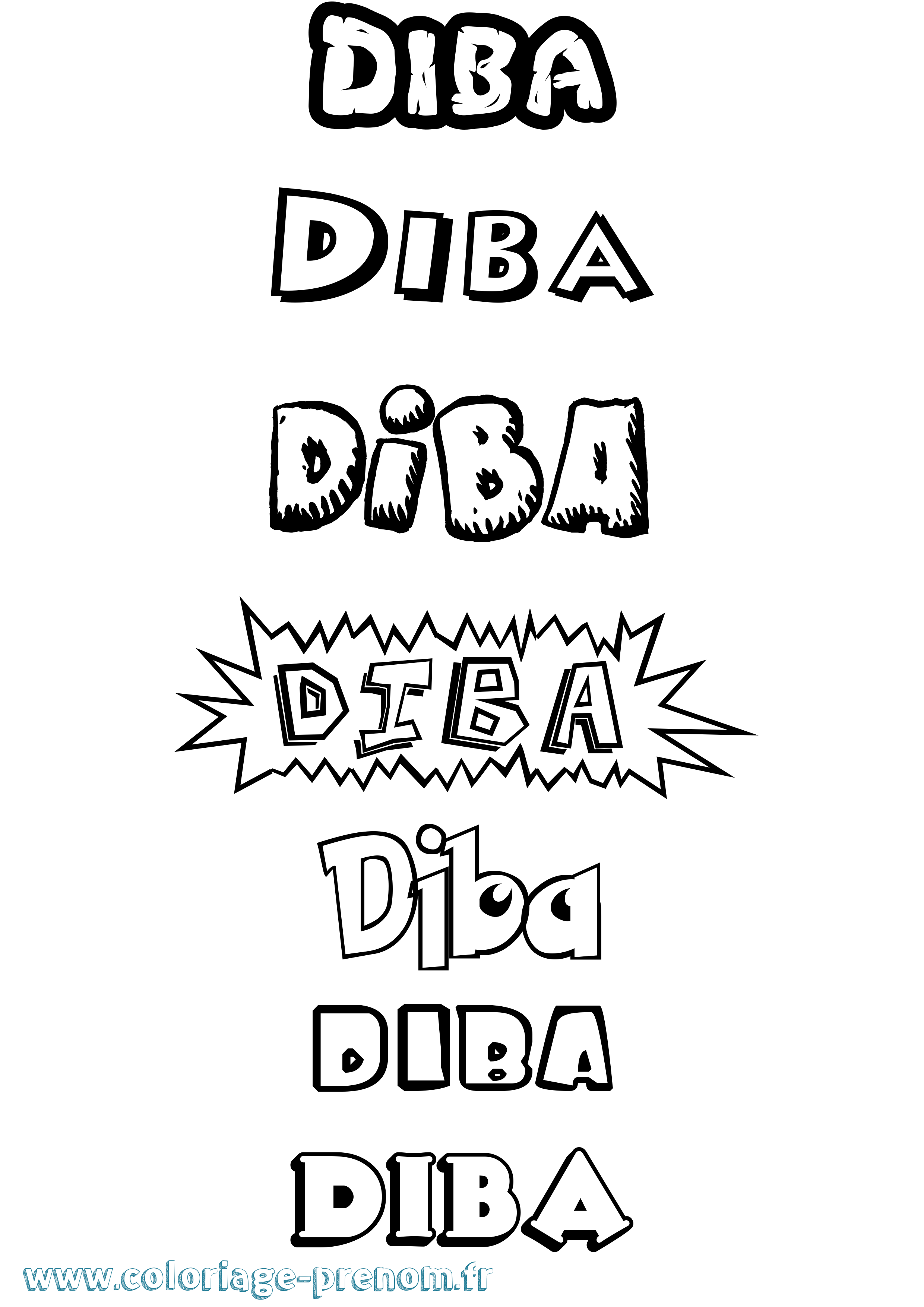 Coloriage Diba Dessin Animé Coloriage prénom Diba Dessin Animé