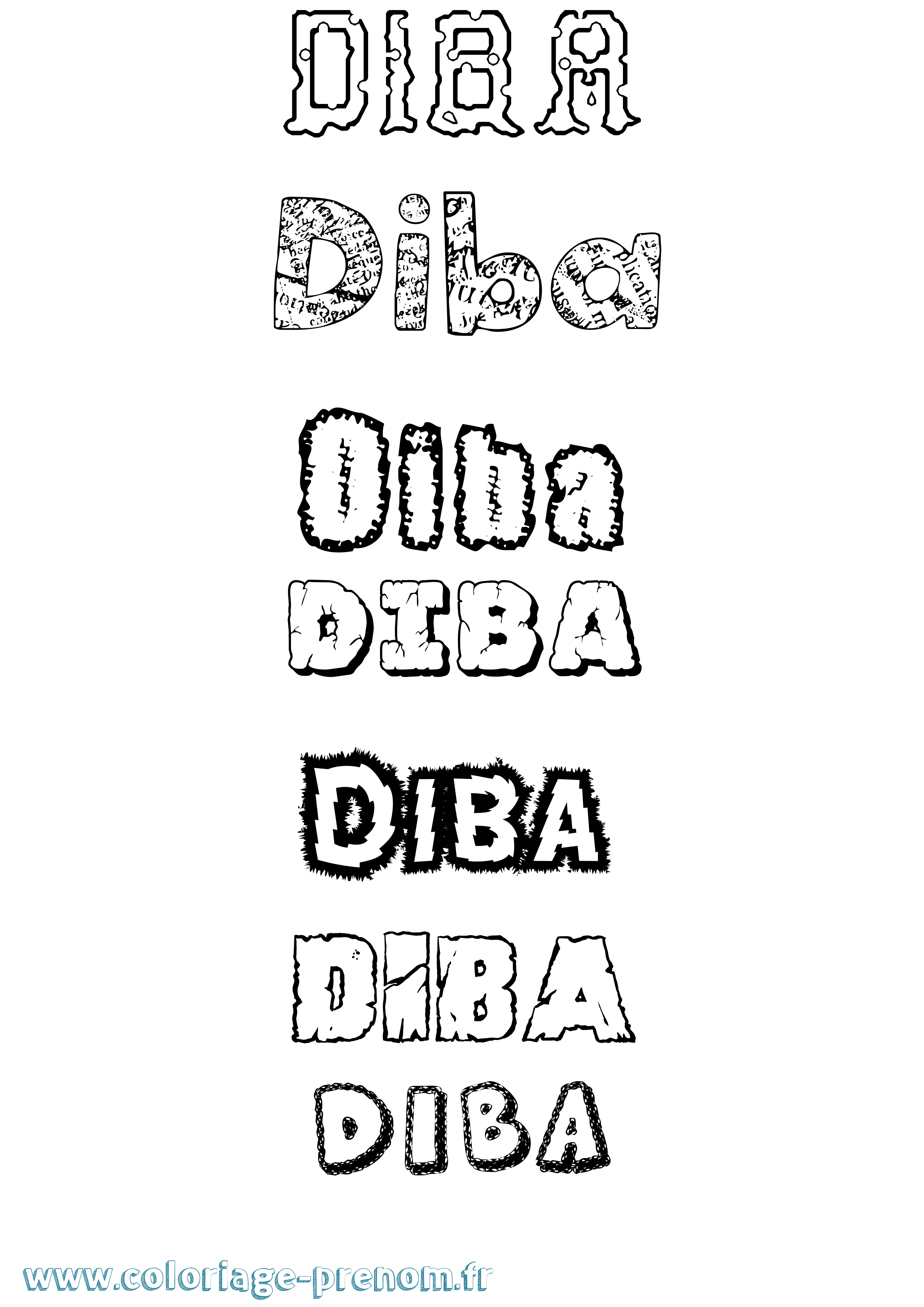 Coloriage Diba Destructuré Coloriage prénom Diba Destructuré