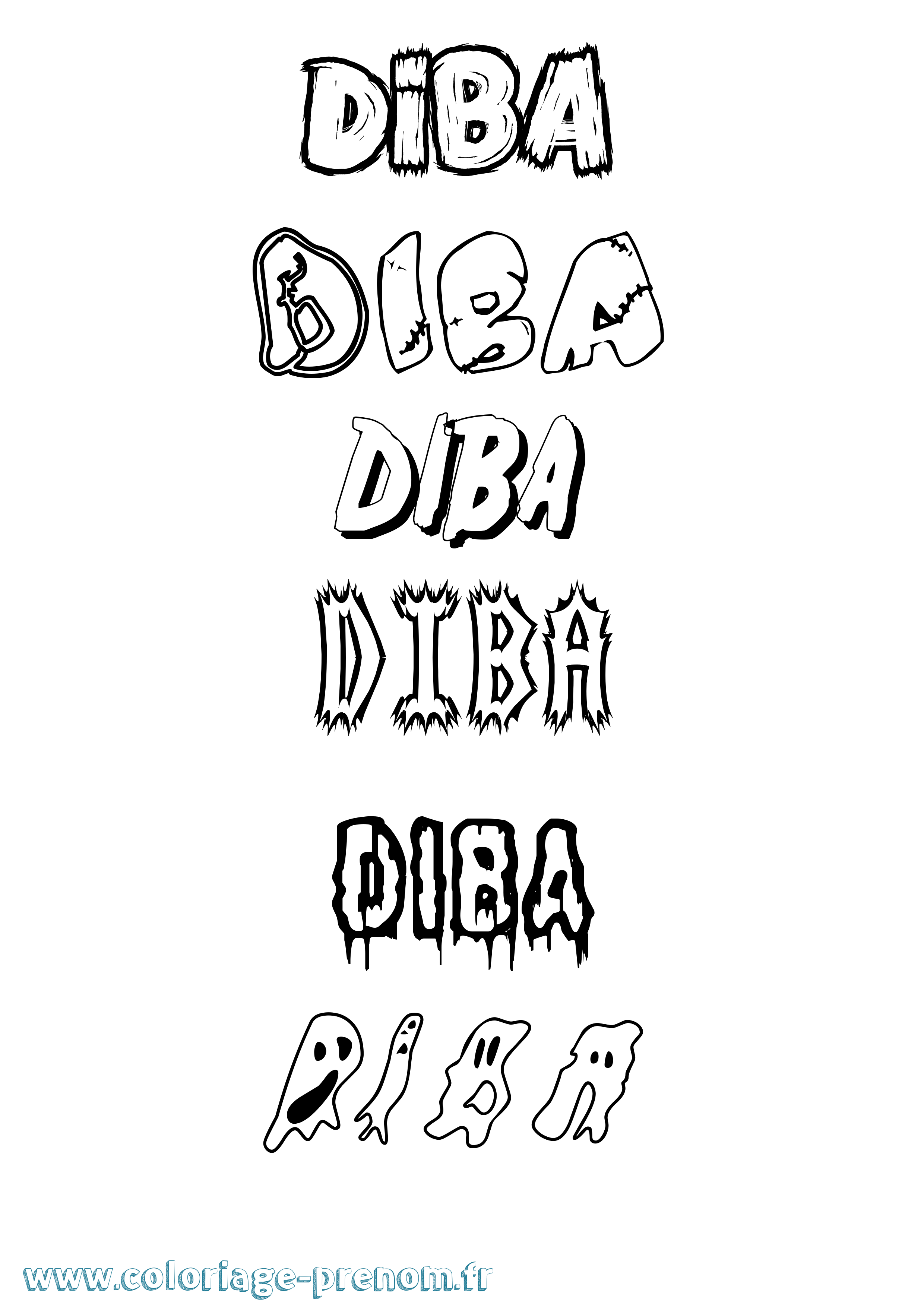 Coloriage Diba Frisson Coloriage prénom Diba Frisson