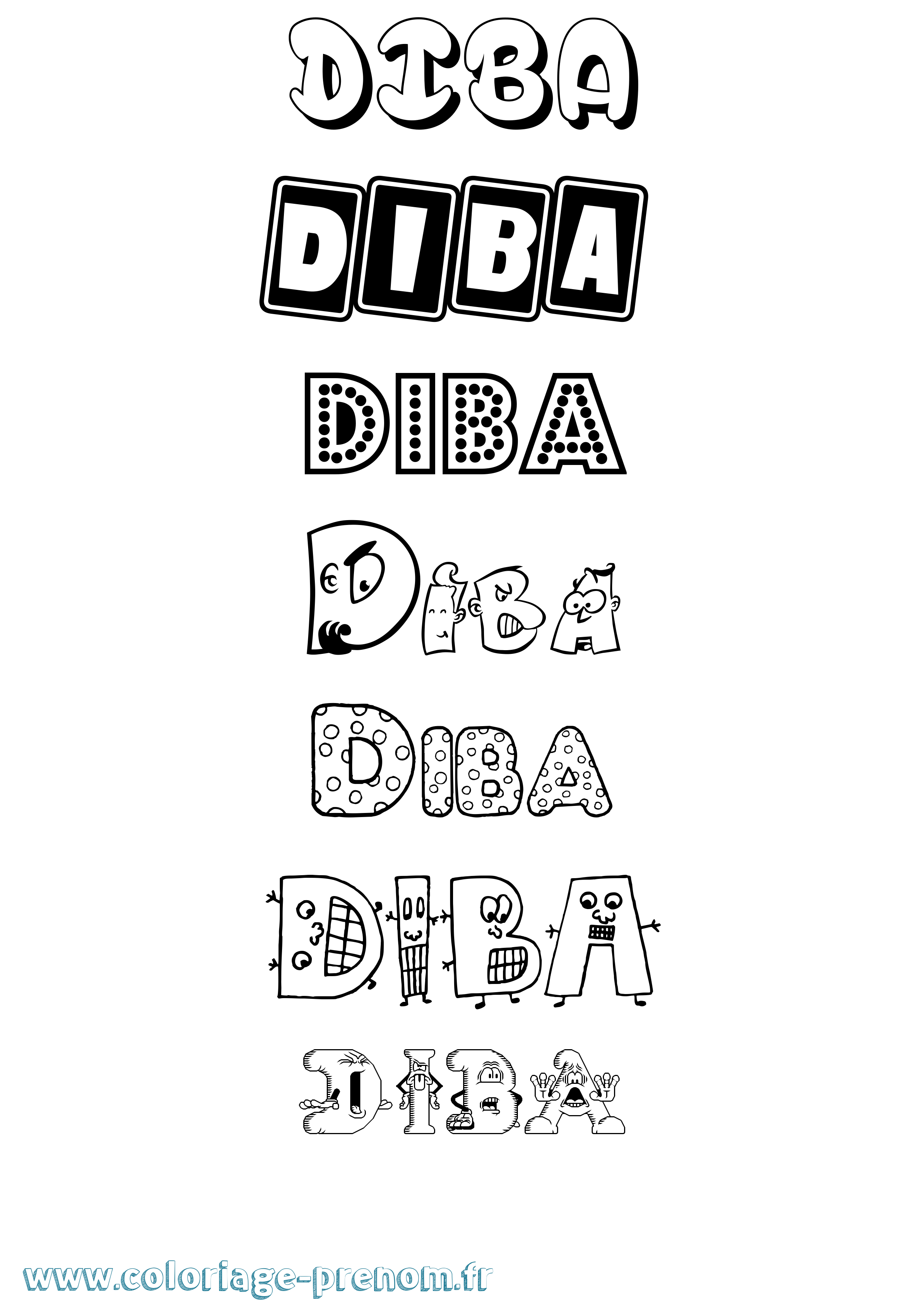 Coloriage Diba Fun Coloriage prénom Diba Fun