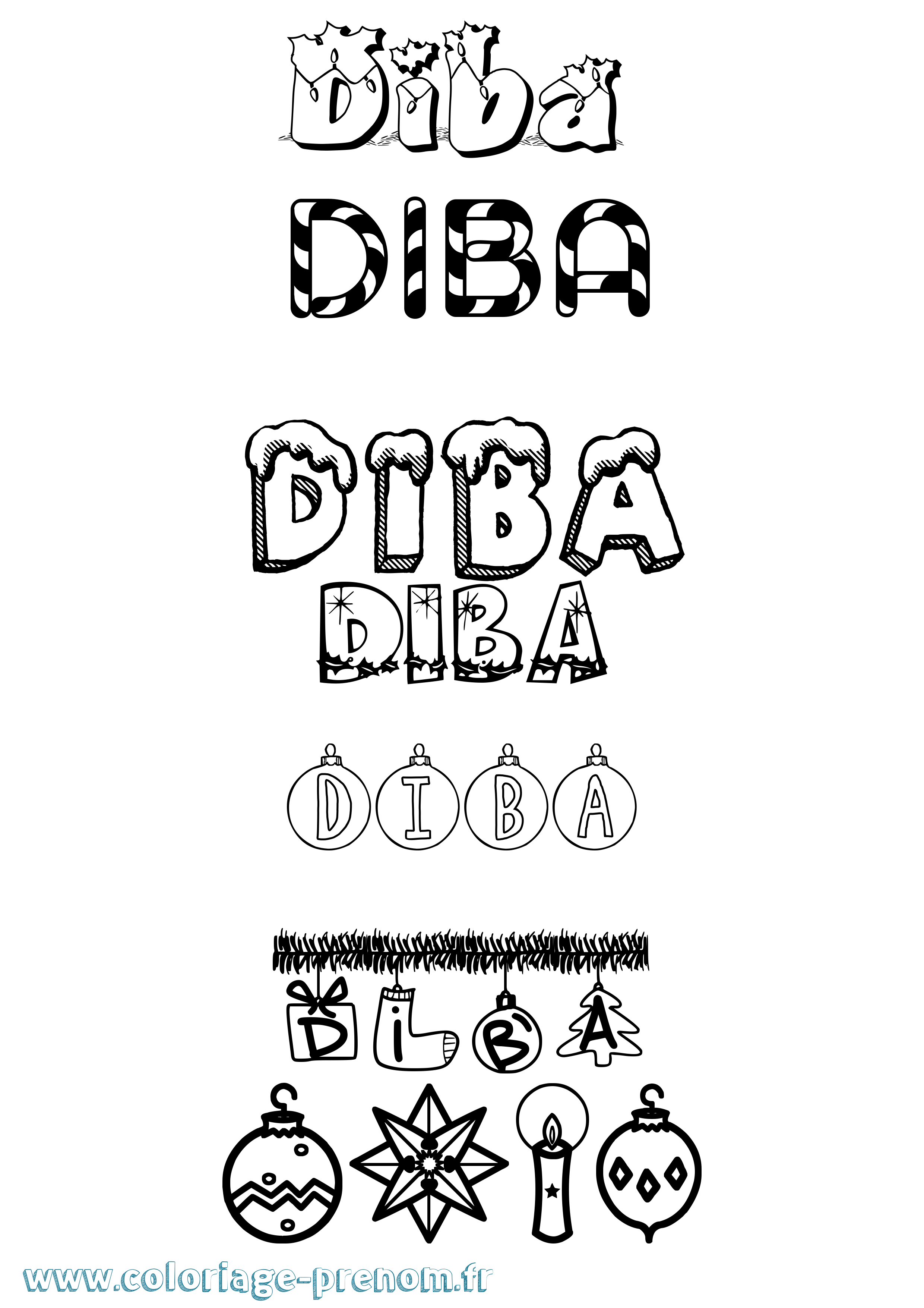 Coloriage Diba Noël Coloriage prénom Diba Noël