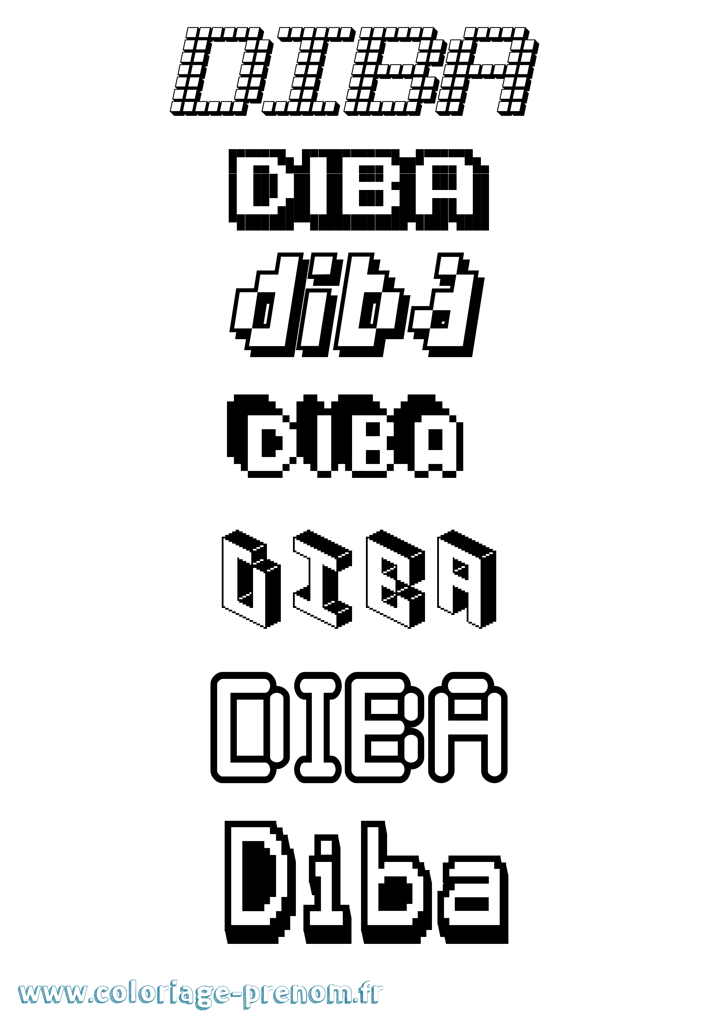 Coloriage Diba Pixel Coloriage prénom Diba Pixel