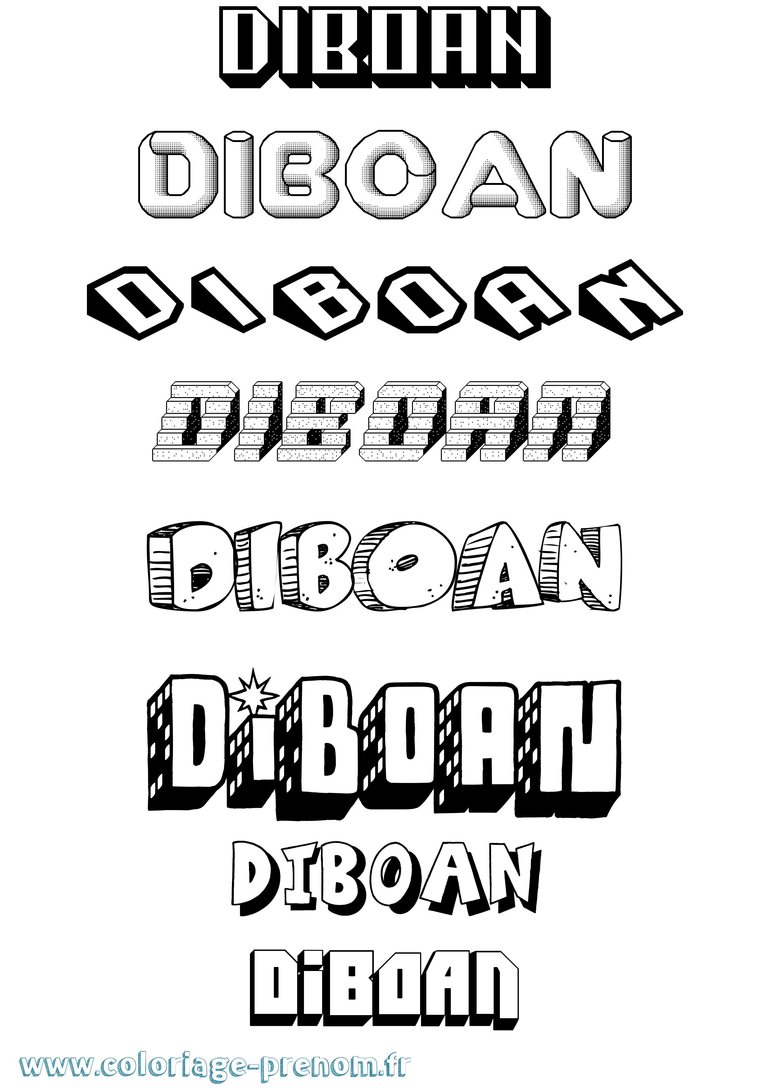Coloriage Diboan Effet 3D Coloriage prénom Diboan Effet 3D