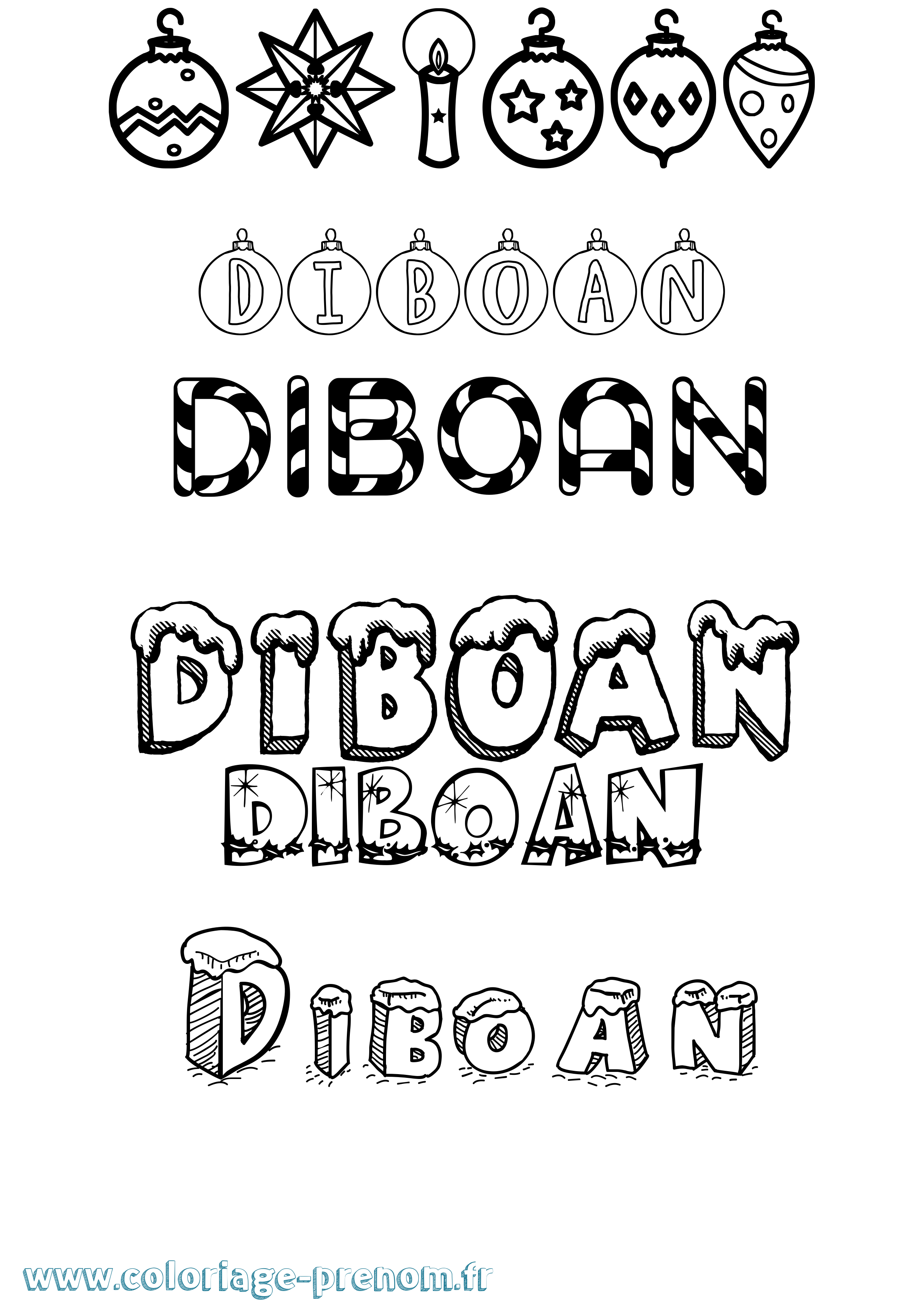 Coloriage Diboan Noël Coloriage prénom Diboan Noël