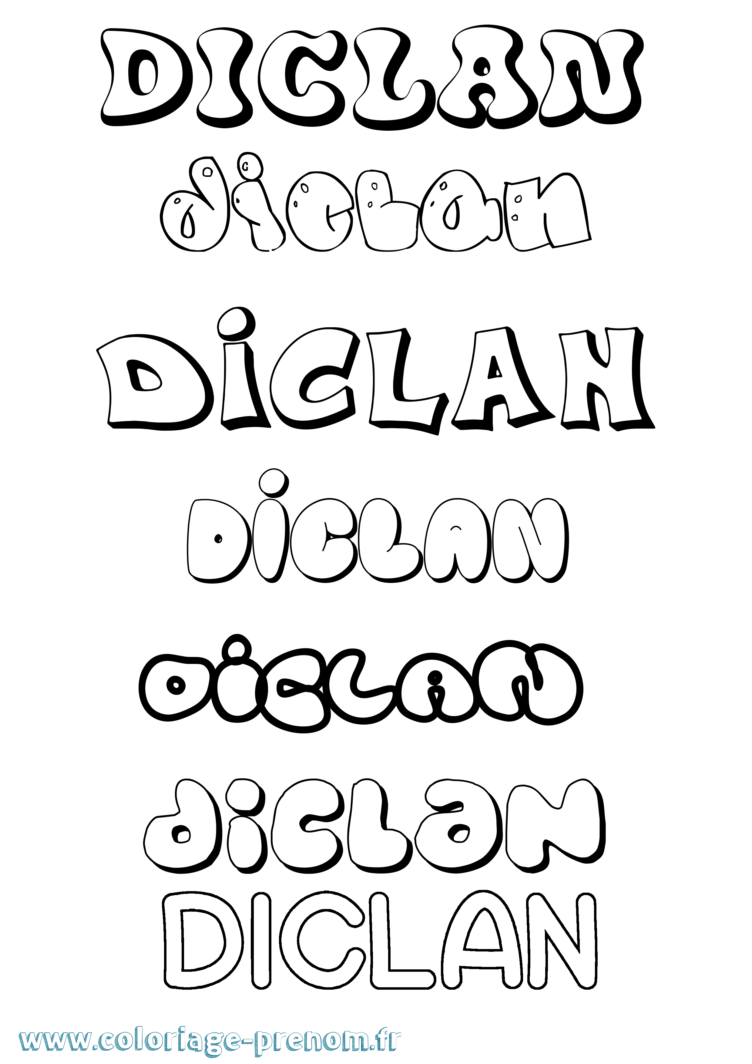Coloriage Diclan Bubble Coloriage prénom Diclan Bubble