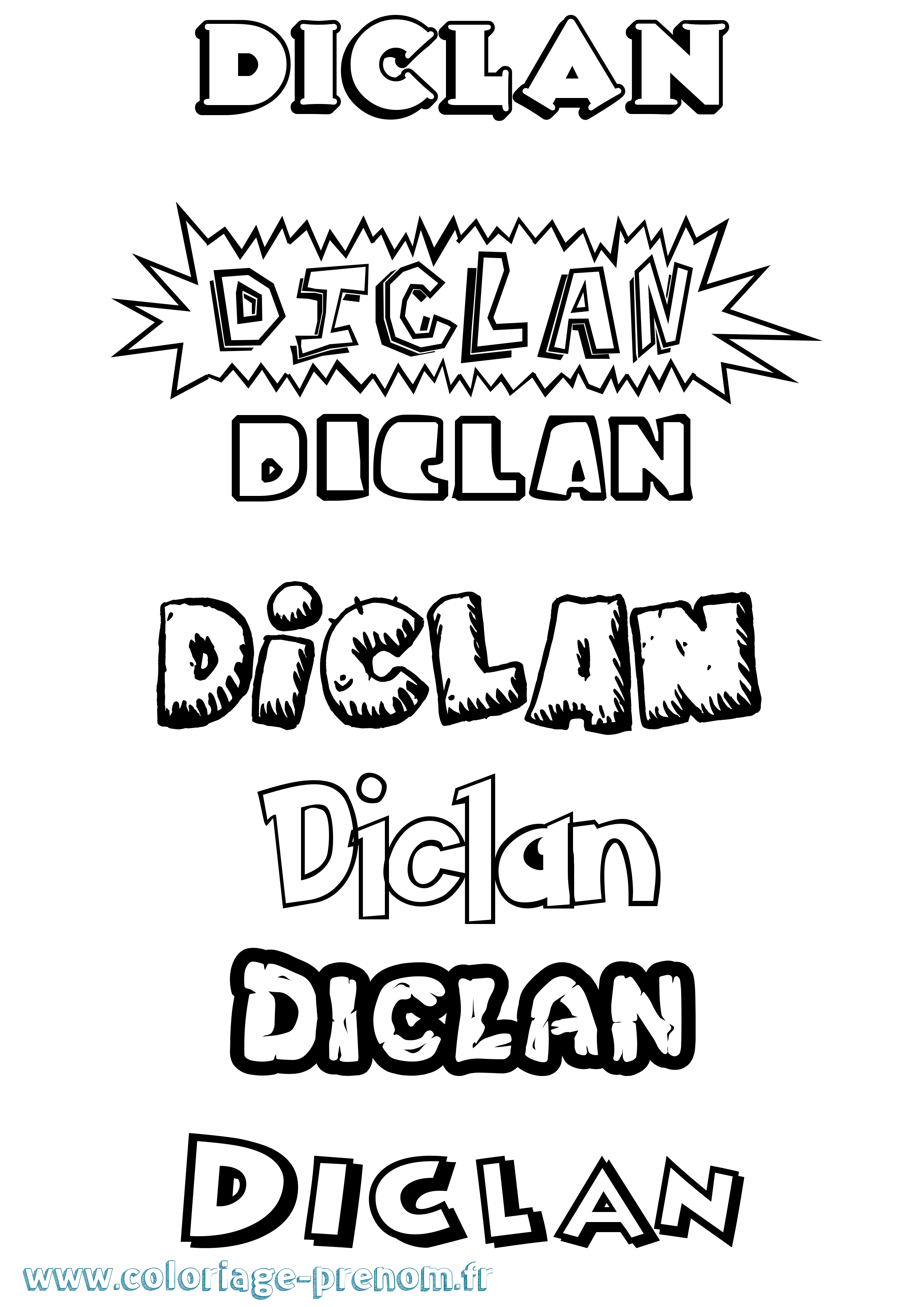 Coloriage Diclan Dessin Animé Coloriage prénom Diclan Dessin Animé
