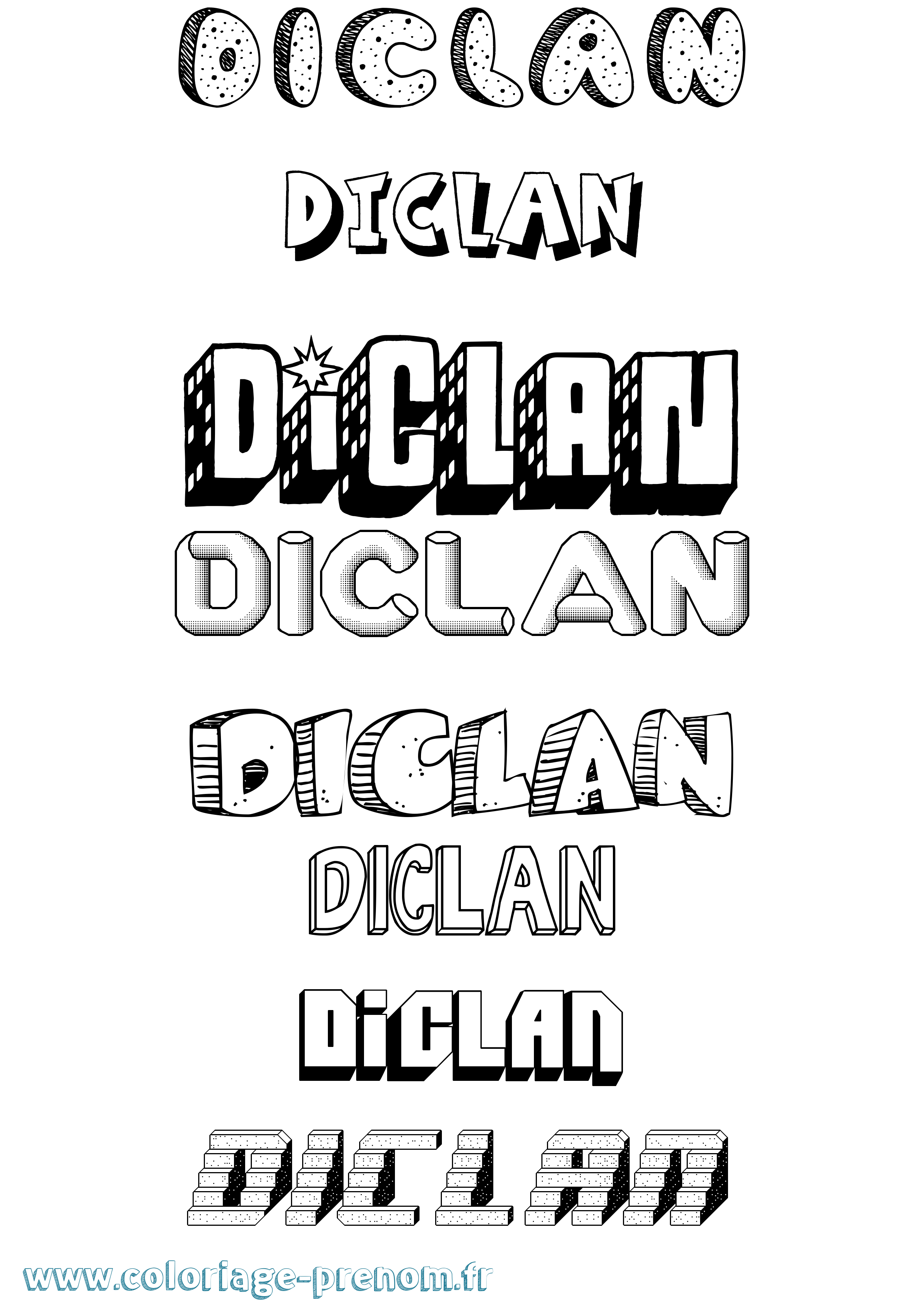 Coloriage Diclan Effet 3D Coloriage prénom Diclan Effet 3D