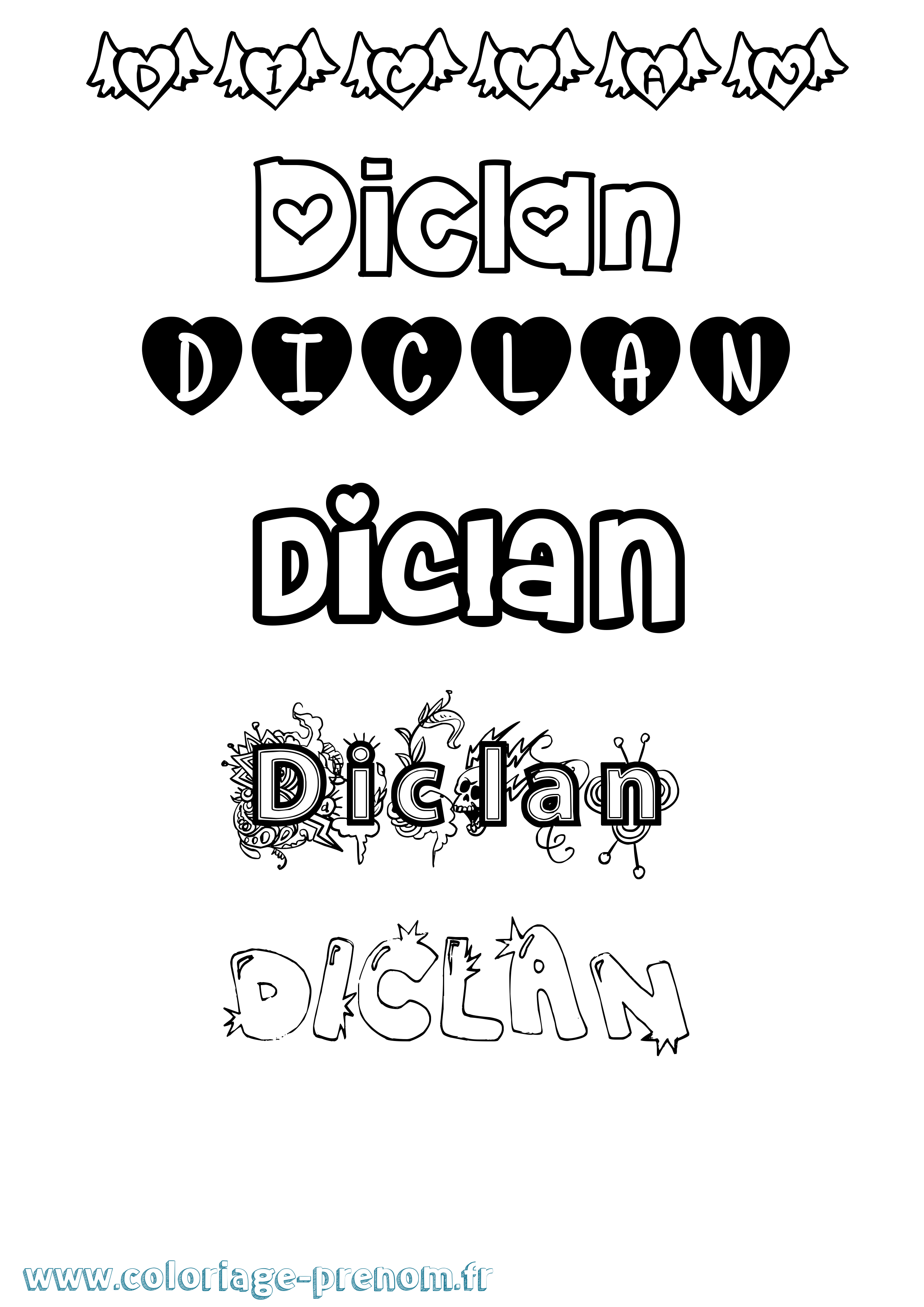 Coloriage Diclan Girly Coloriage prénom Diclan Girly