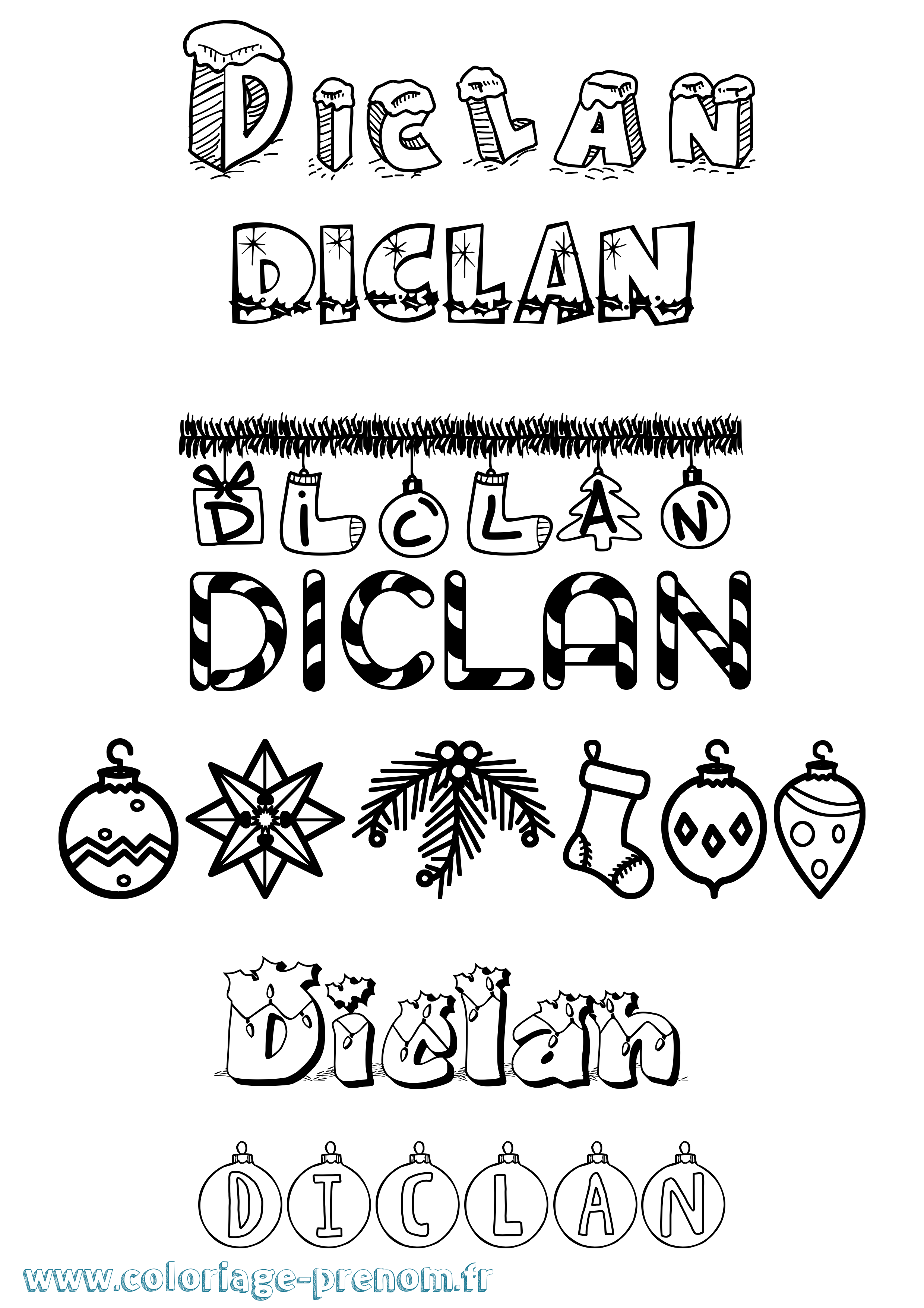 Coloriage Diclan Noël Coloriage prénom Diclan Noël