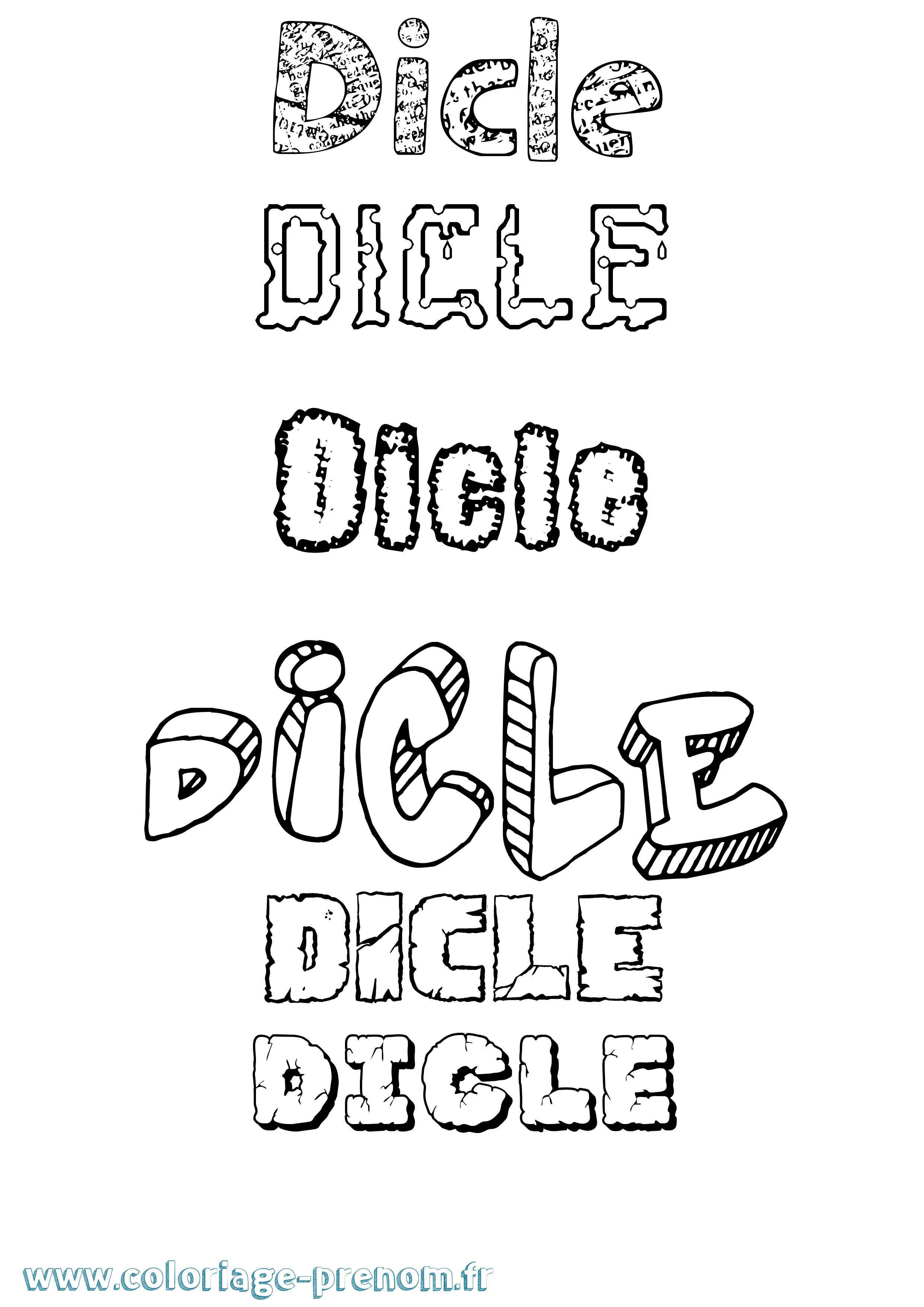 Coloriage Dicle Destructuré Coloriage prénom Dicle Destructuré