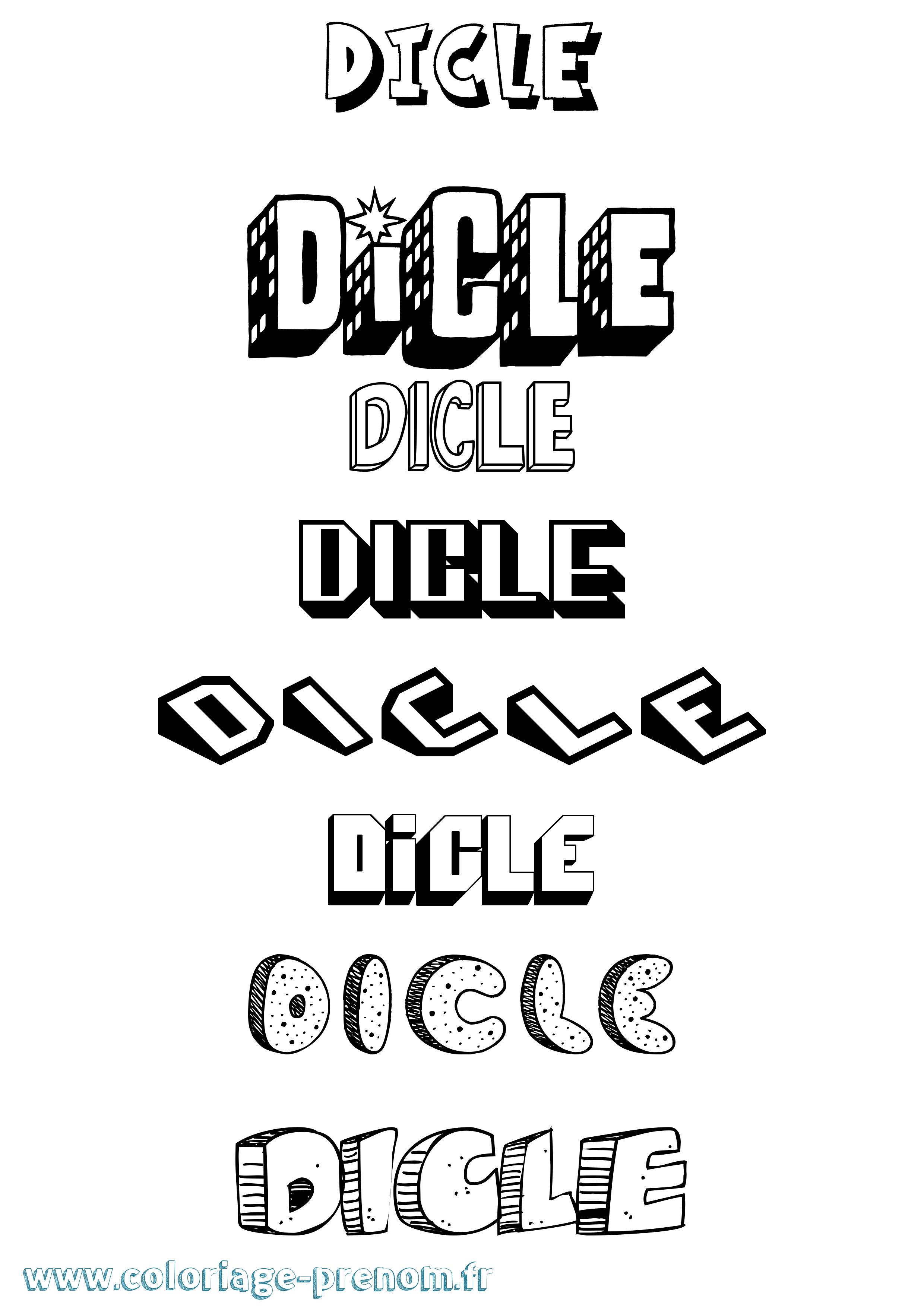 Coloriage Dicle Effet 3D Coloriage prénom Dicle Effet 3D