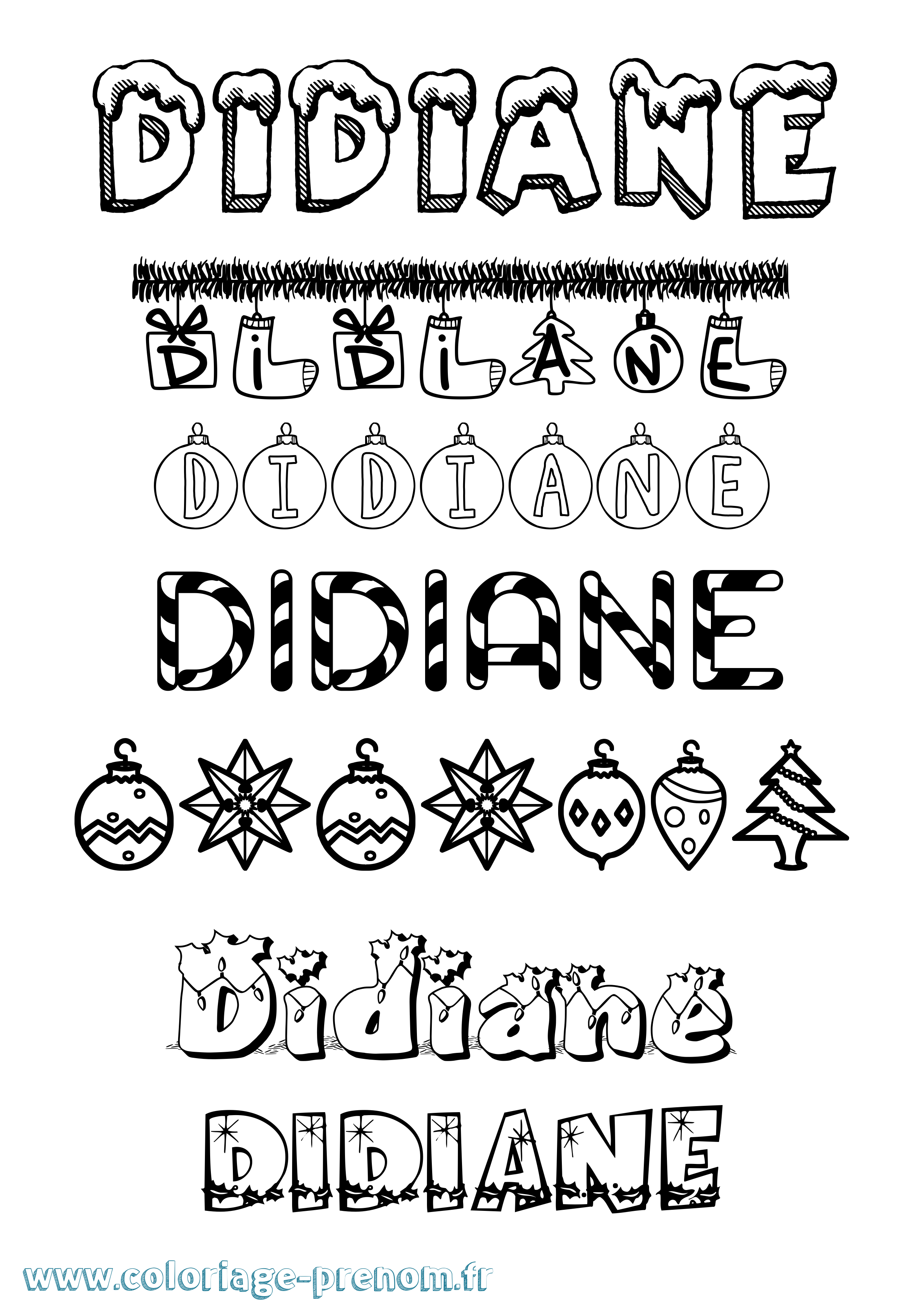 Coloriage Didiane Noël Coloriage prénom Didiane Noël
