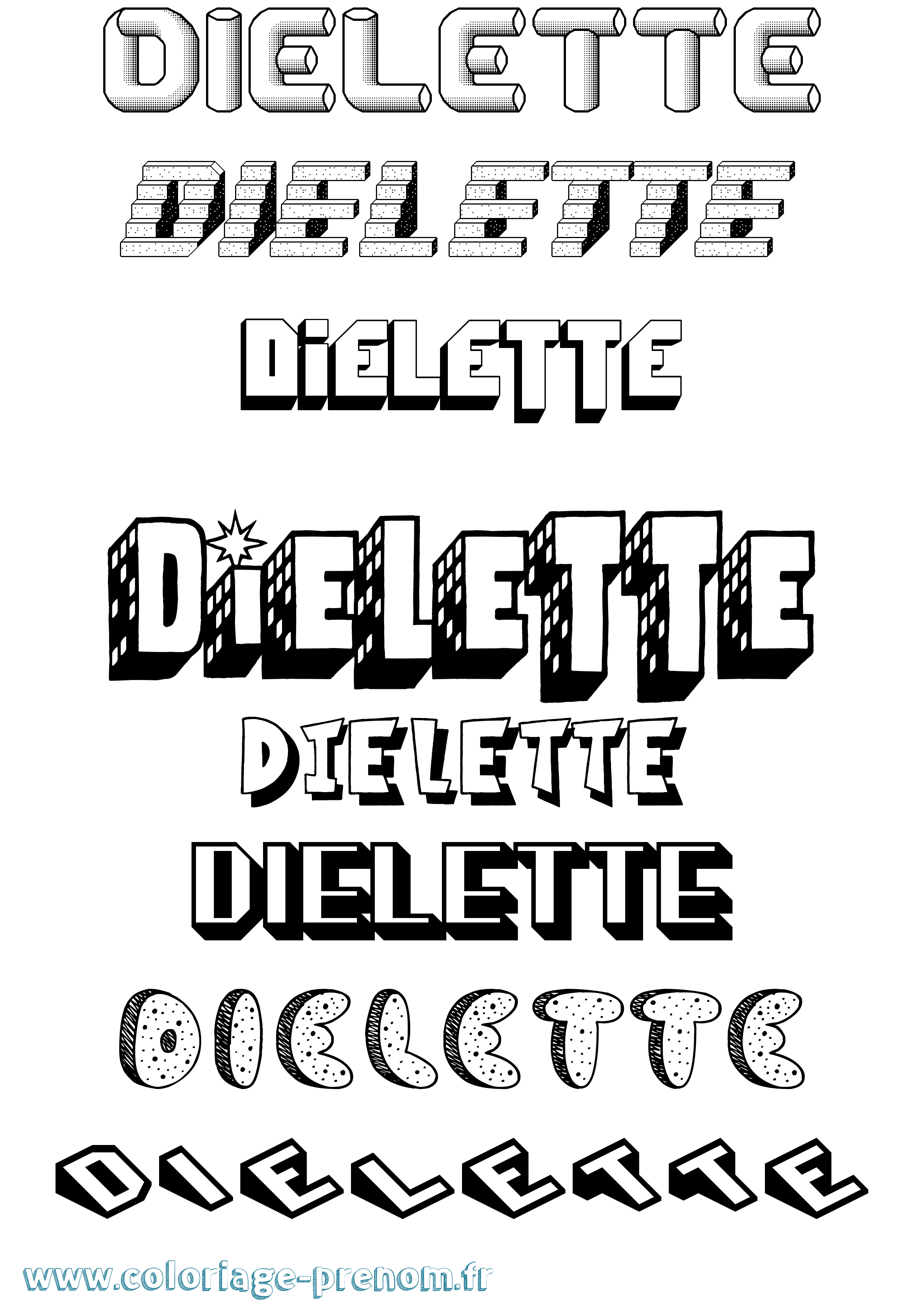 Coloriage Dielette Effet 3D Coloriage prénom Dielette Effet 3D