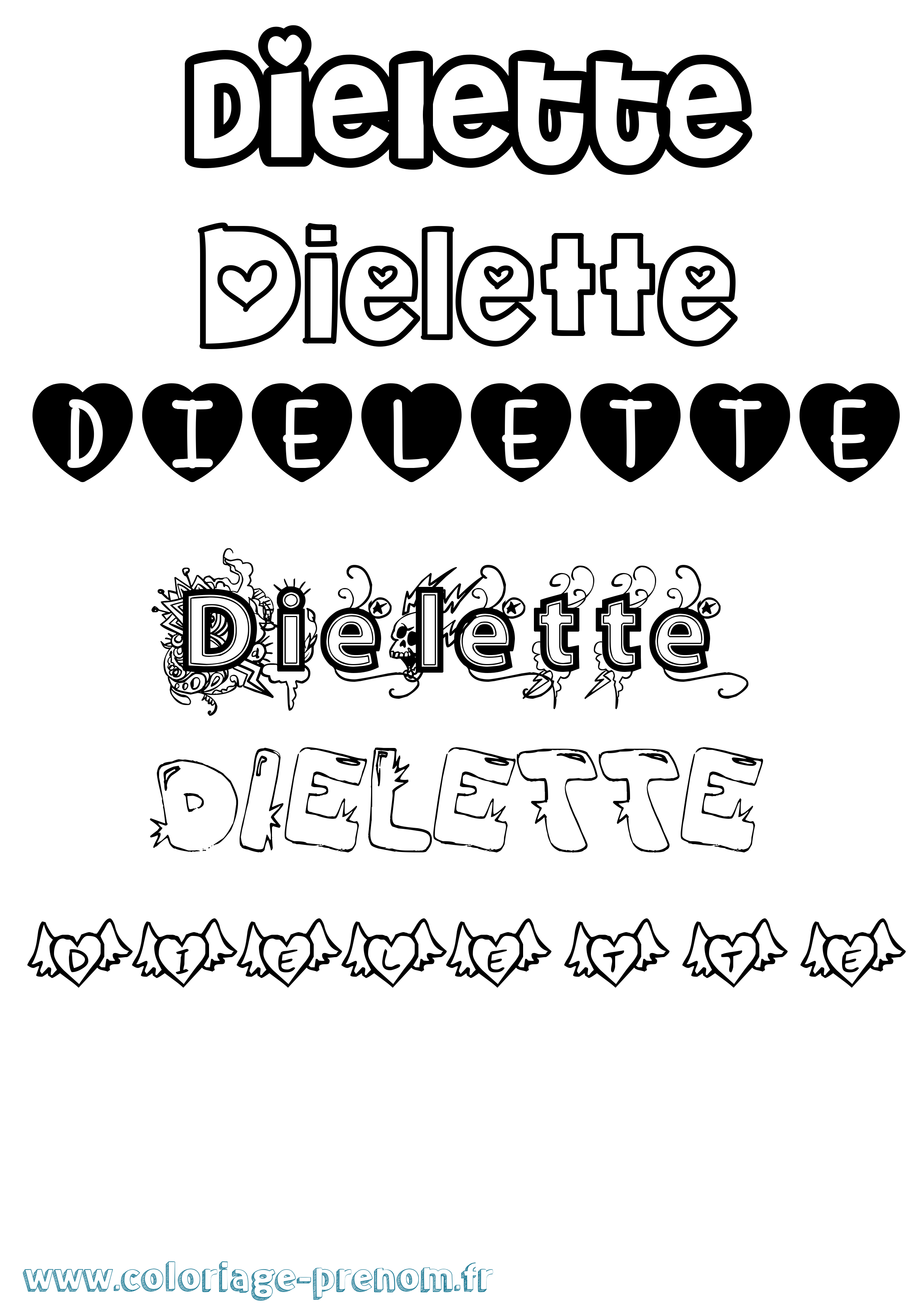 Coloriage Dielette Girly Coloriage prénom Dielette Girly