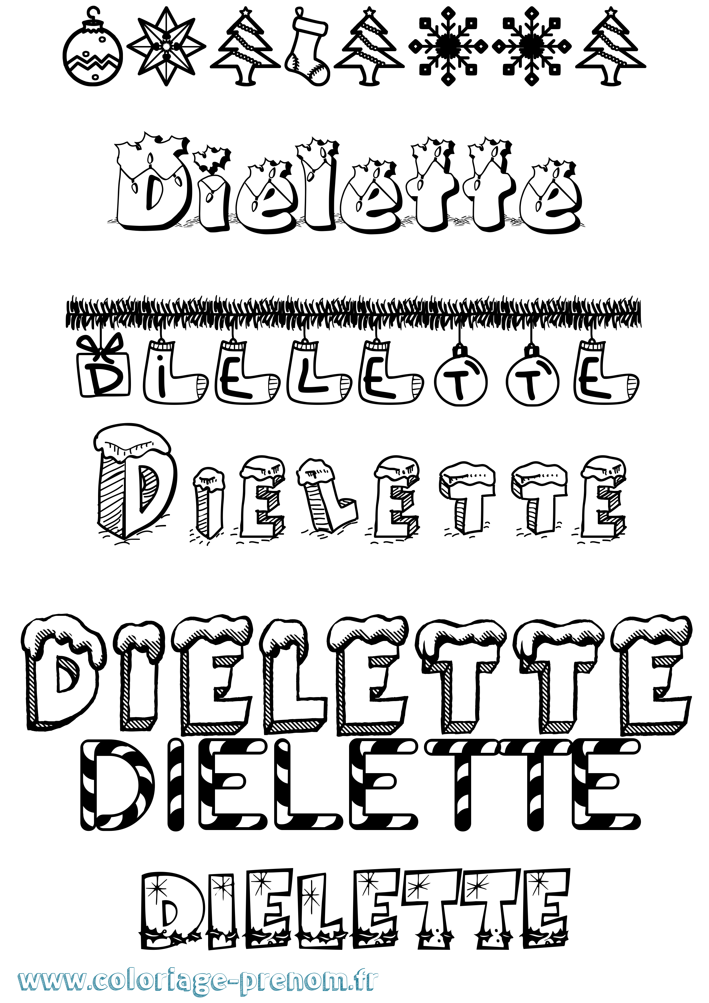 Coloriage Dielette Noël Coloriage prénom Dielette Noël