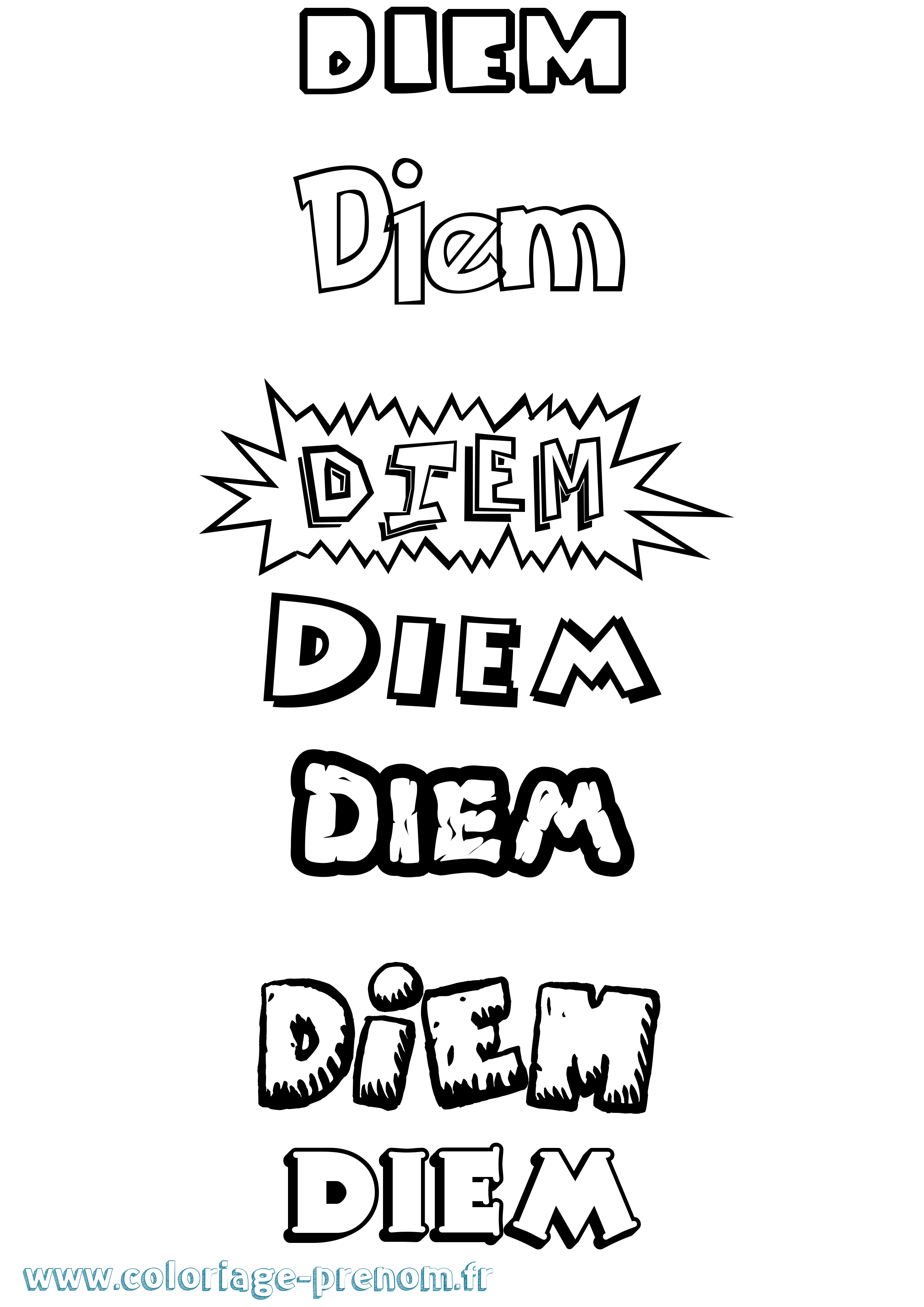 Coloriage Diem Dessin Animé Coloriage prénom Diem Dessin Animé