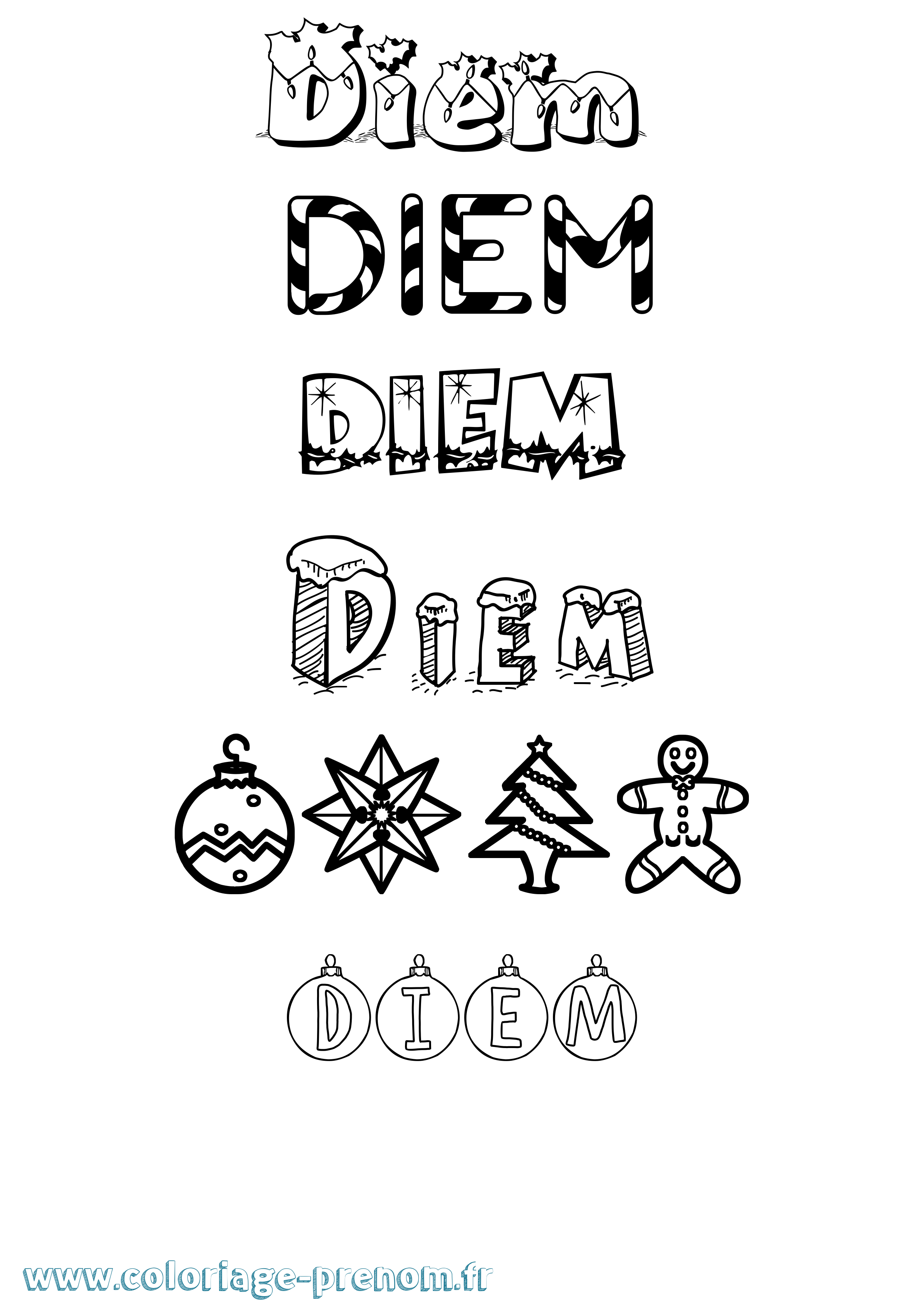 Coloriage Diem Noël Coloriage prénom Diem Noël