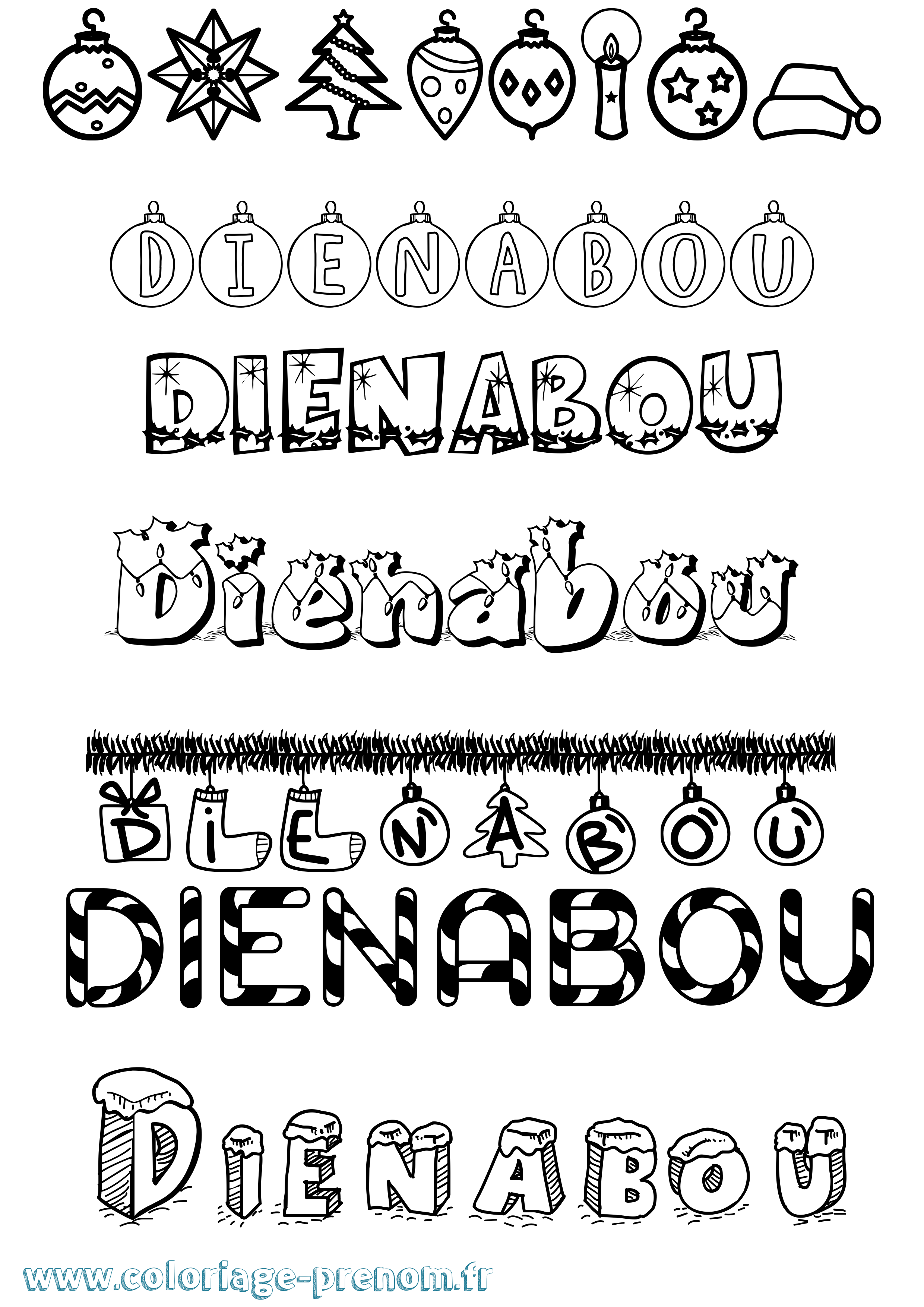 Coloriage Dienabou Noël Coloriage prénom Dienabou Noël