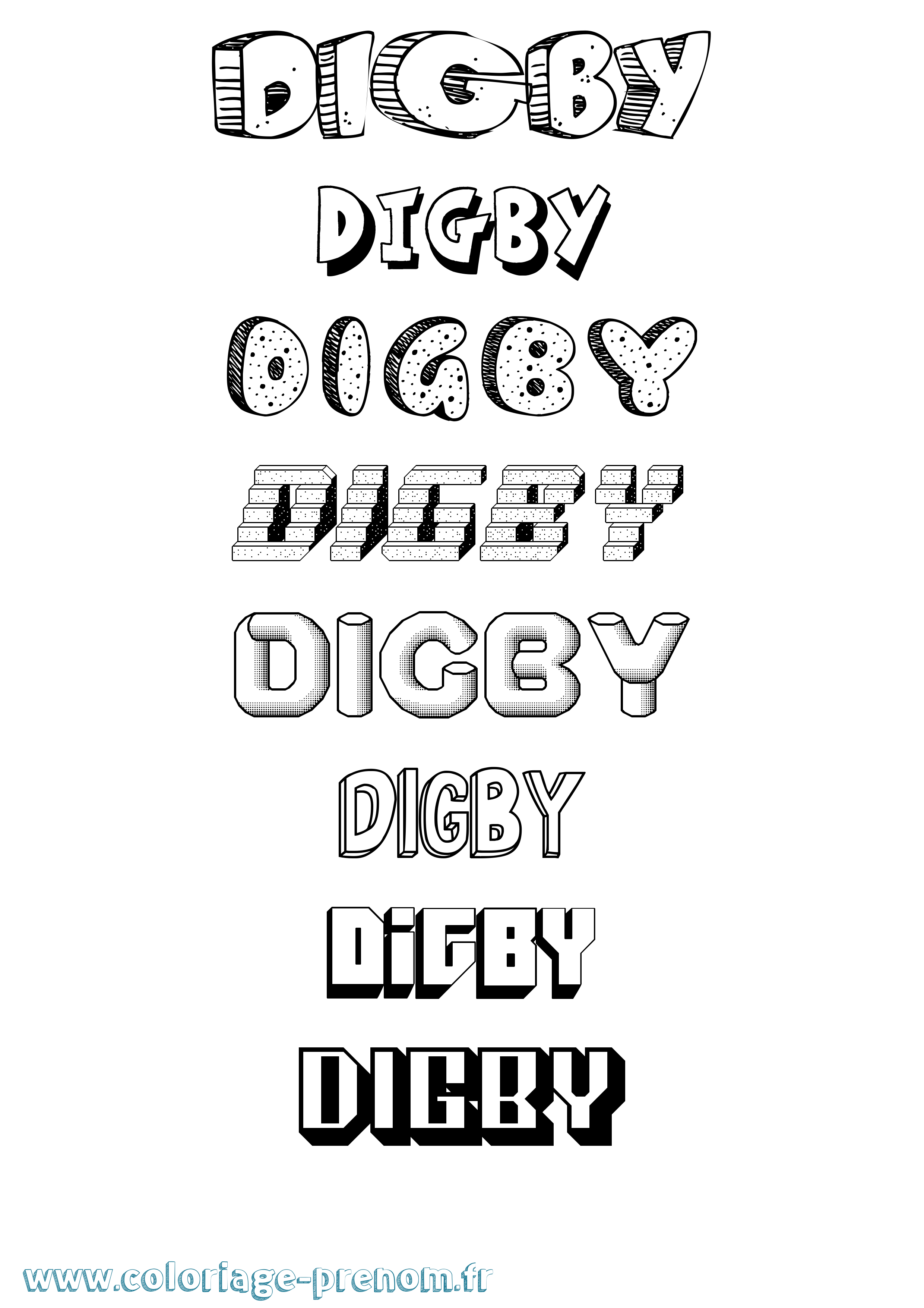 Coloriage Digby Effet 3D Coloriage prénom Digby Effet 3D