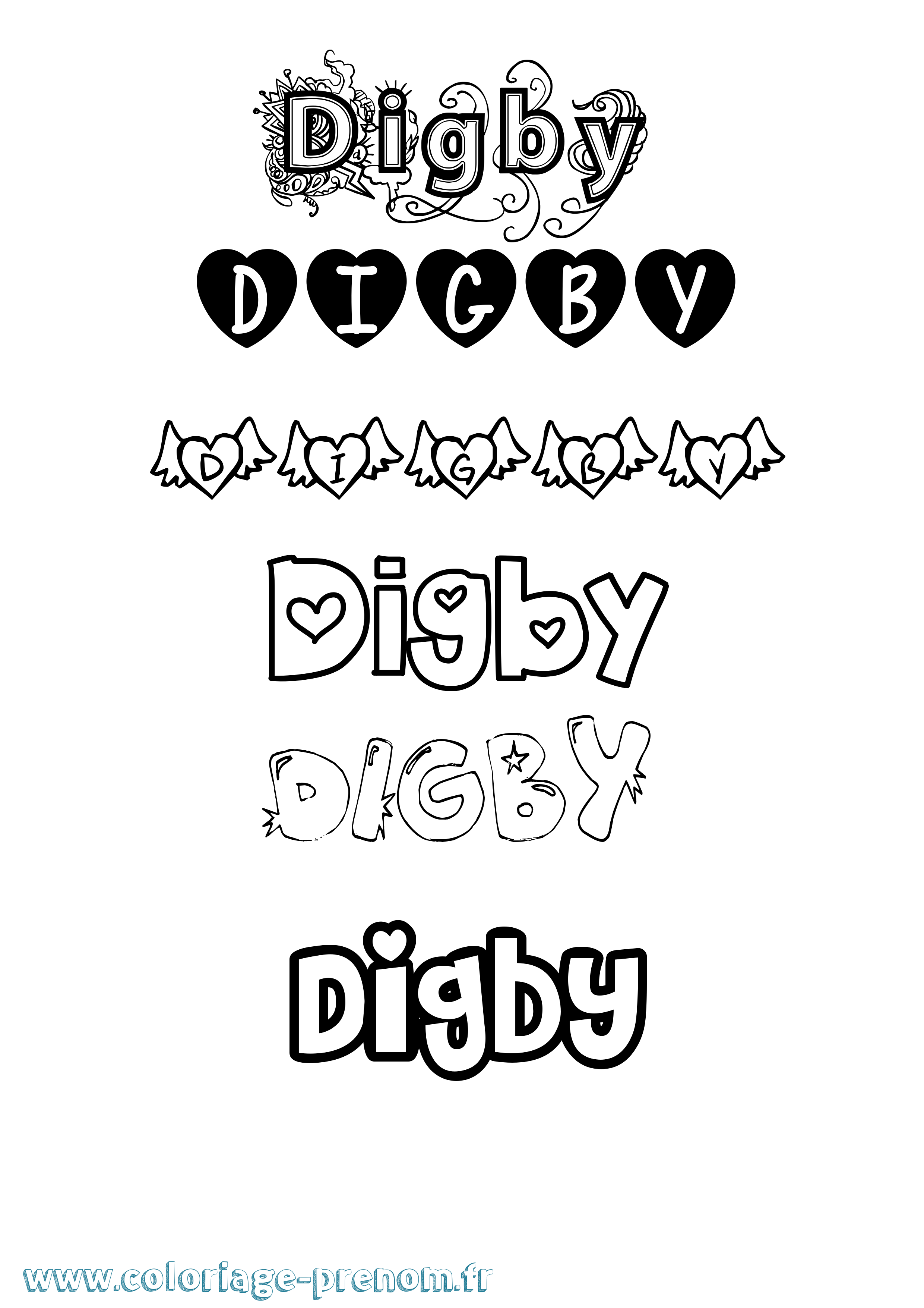 Coloriage Digby Girly Coloriage prénom Digby Girly
