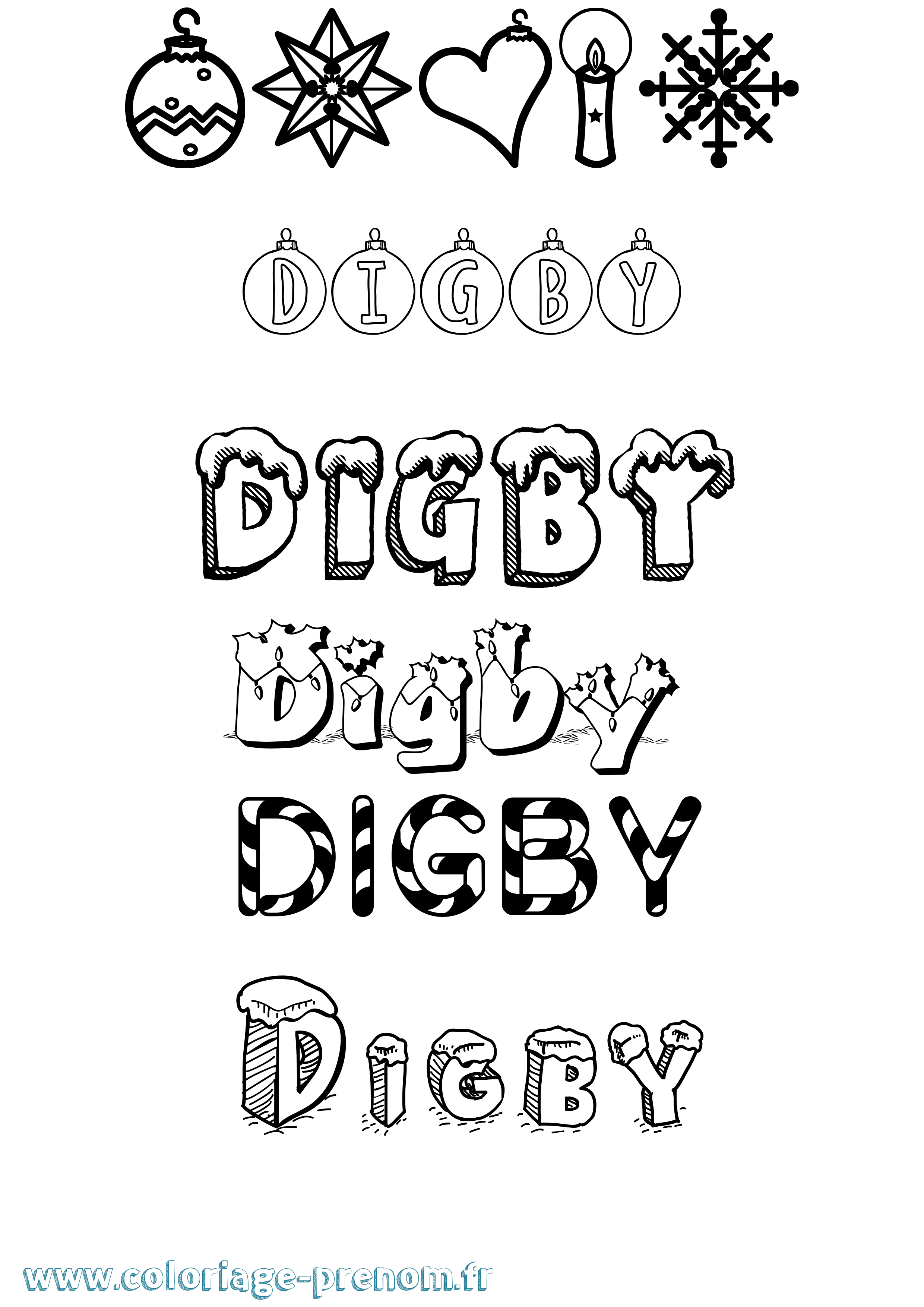Coloriage Digby Noël Coloriage prénom Digby Noël