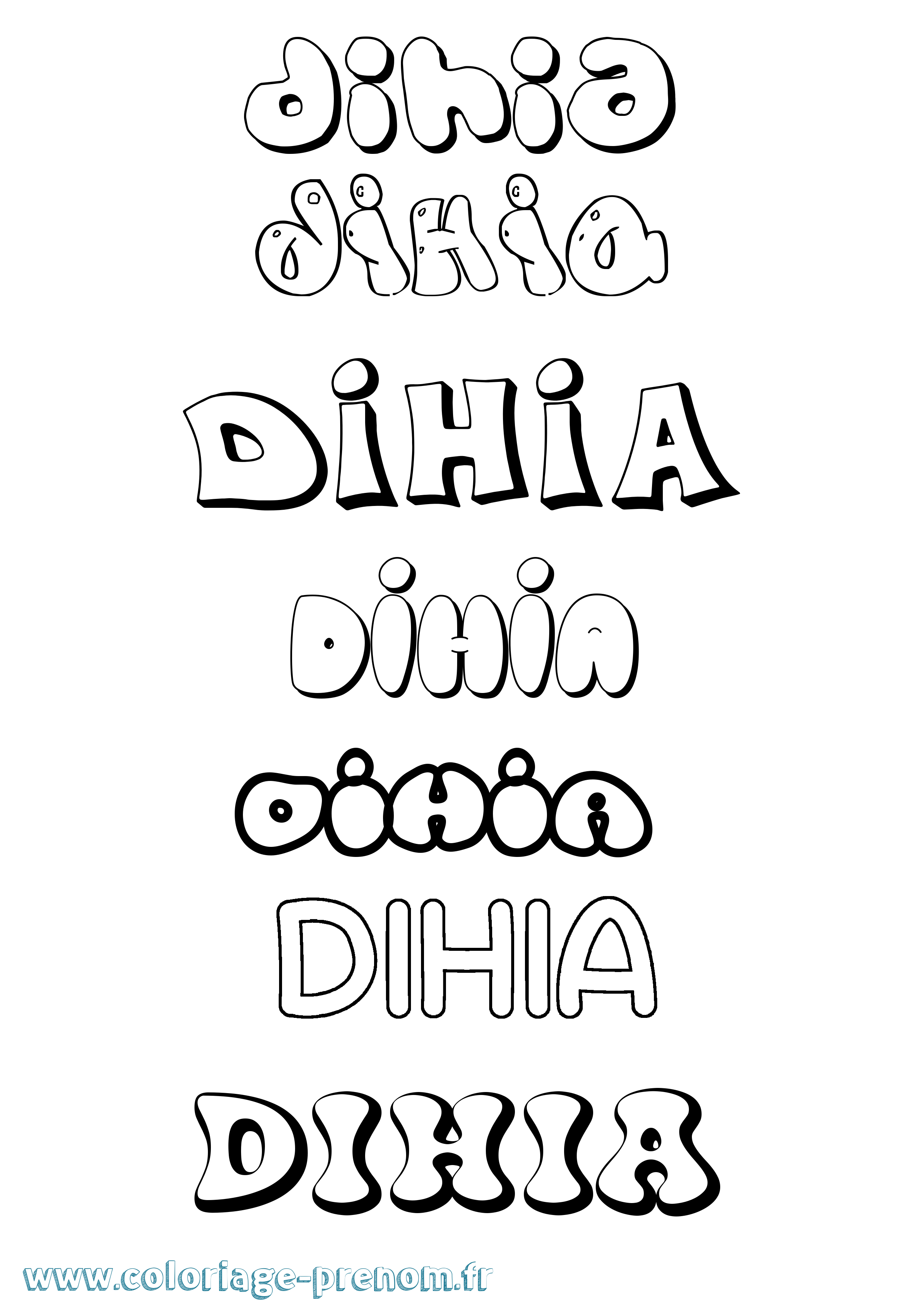 Coloriage Dihia Bubble Coloriage prénom Dihia Bubble