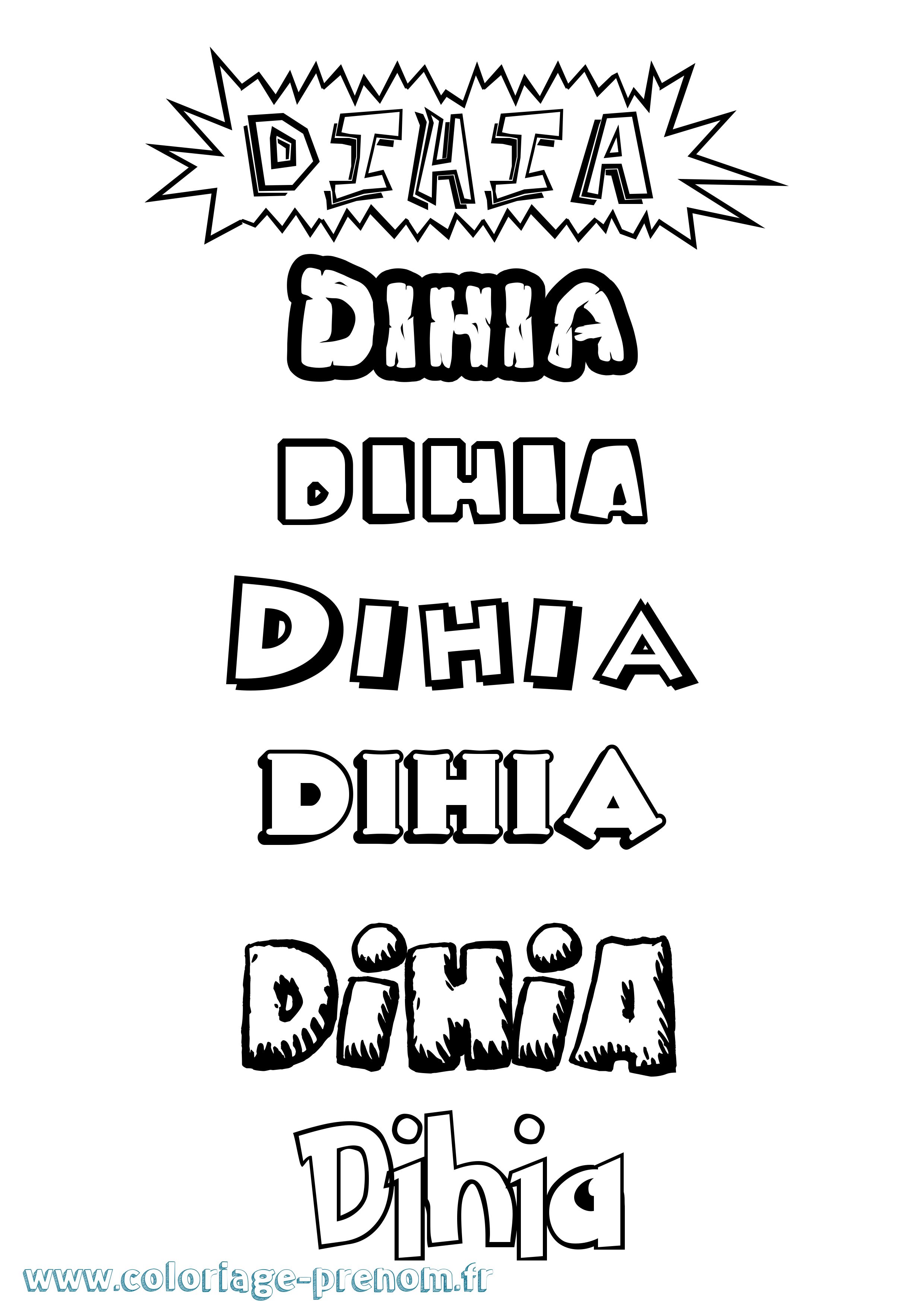 Coloriage Dihia Dessin Animé Coloriage prénom Dihia Dessin Animé