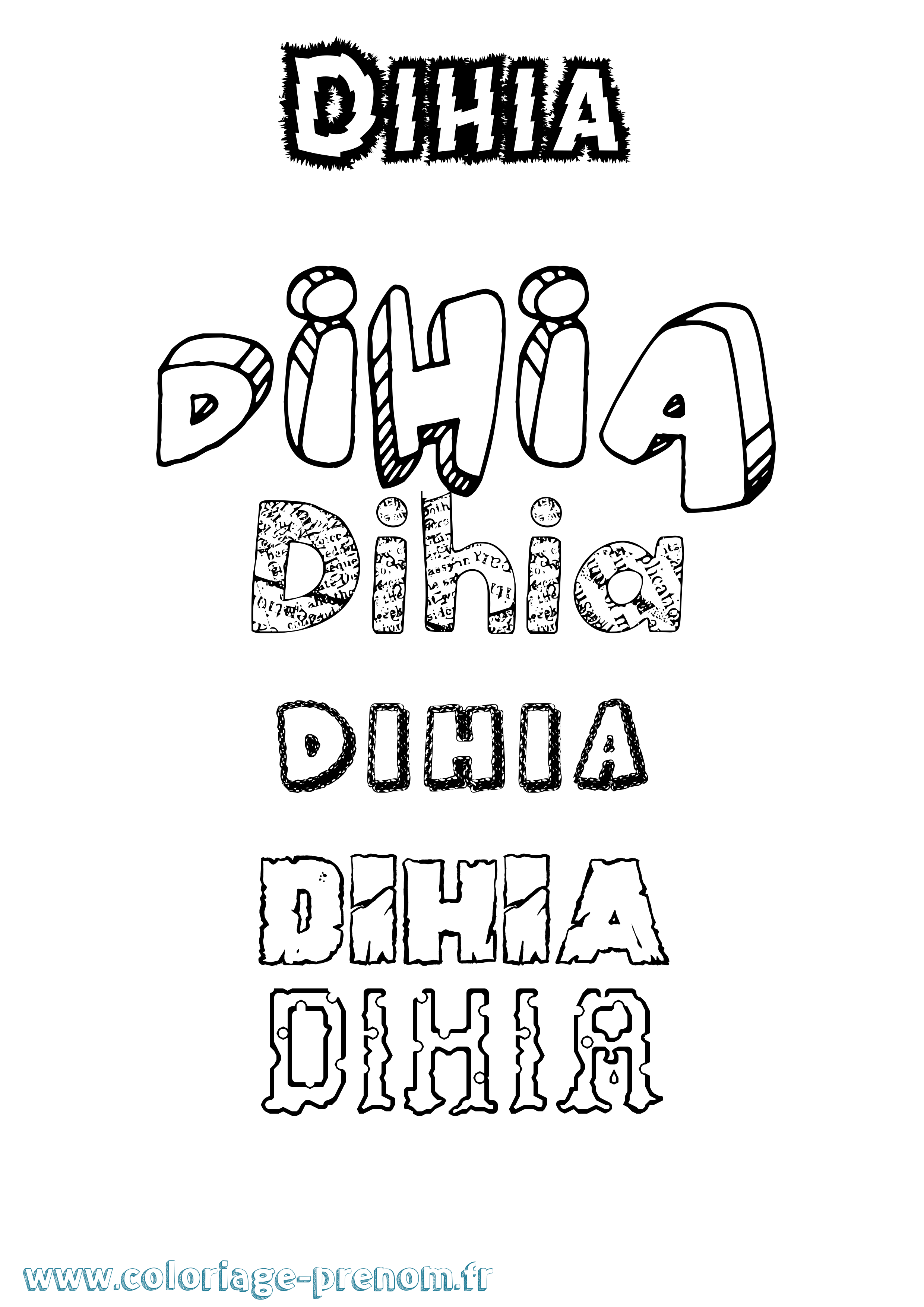 Coloriage Dihia Destructuré Coloriage prénom Dihia Destructuré