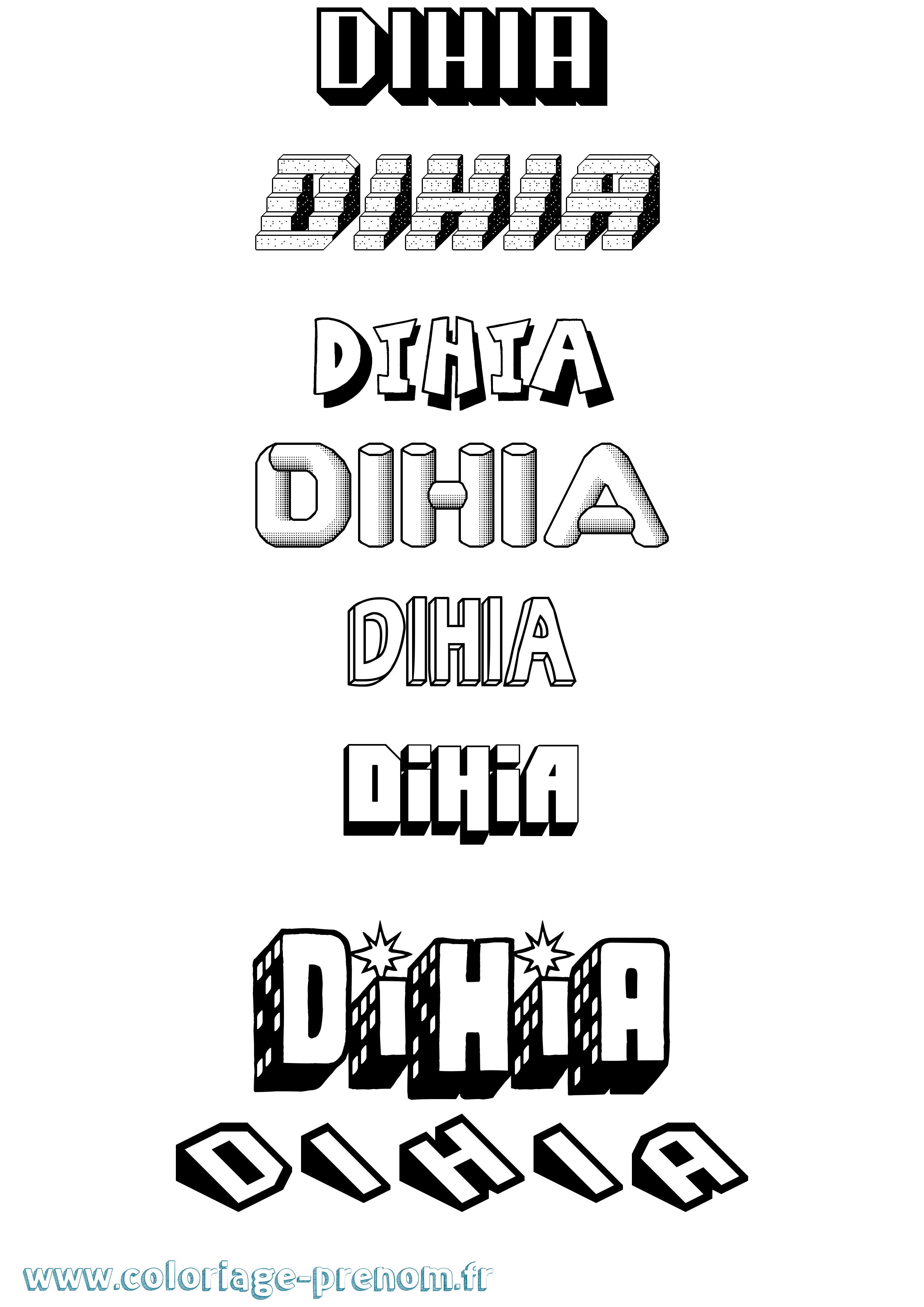 Coloriage Dihia Effet 3D Coloriage prénom Dihia Effet 3D