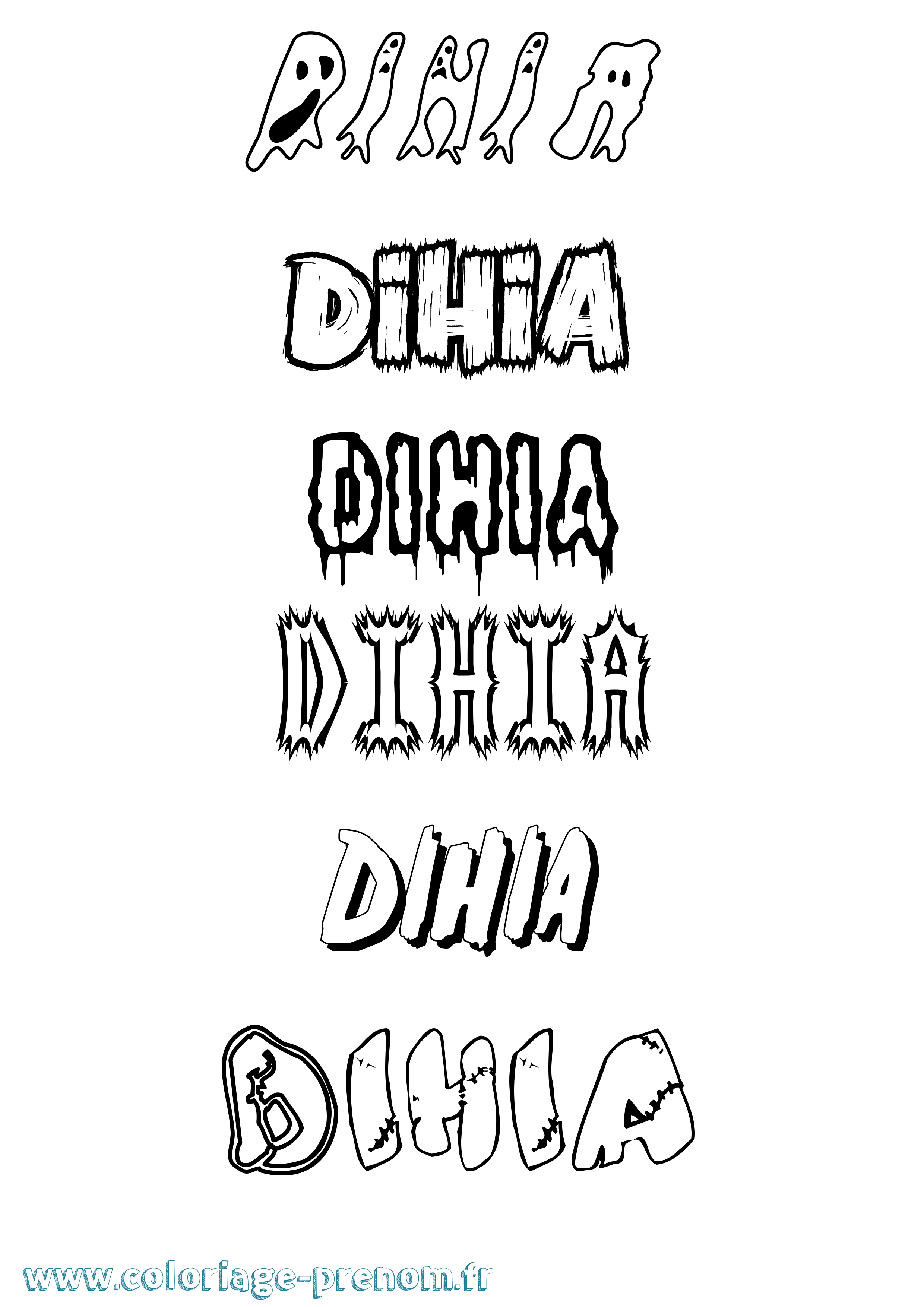 Coloriage Dihia Frisson Coloriage prénom Dihia Frisson