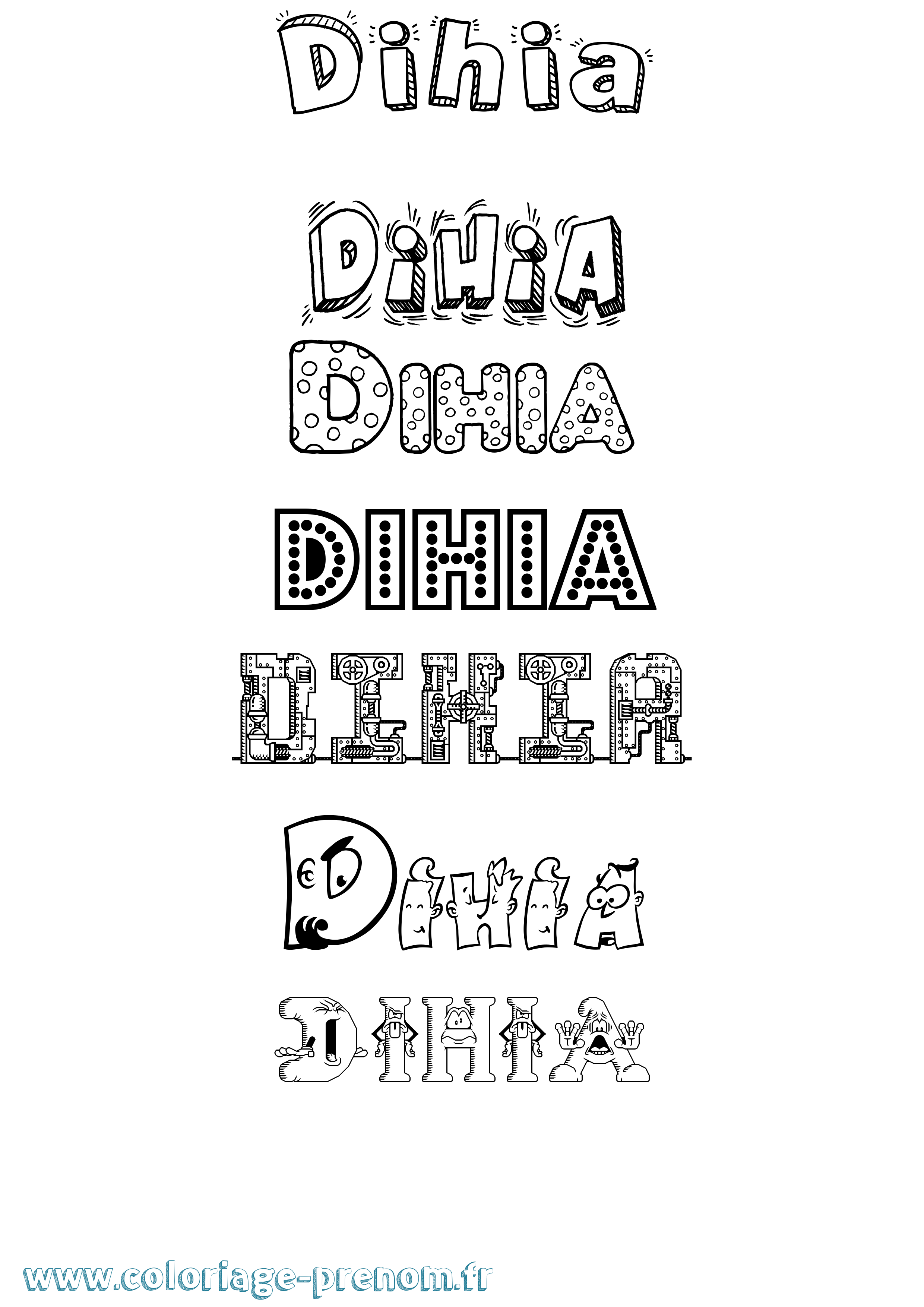 Coloriage Dihia Fun Coloriage prénom Dihia Fun