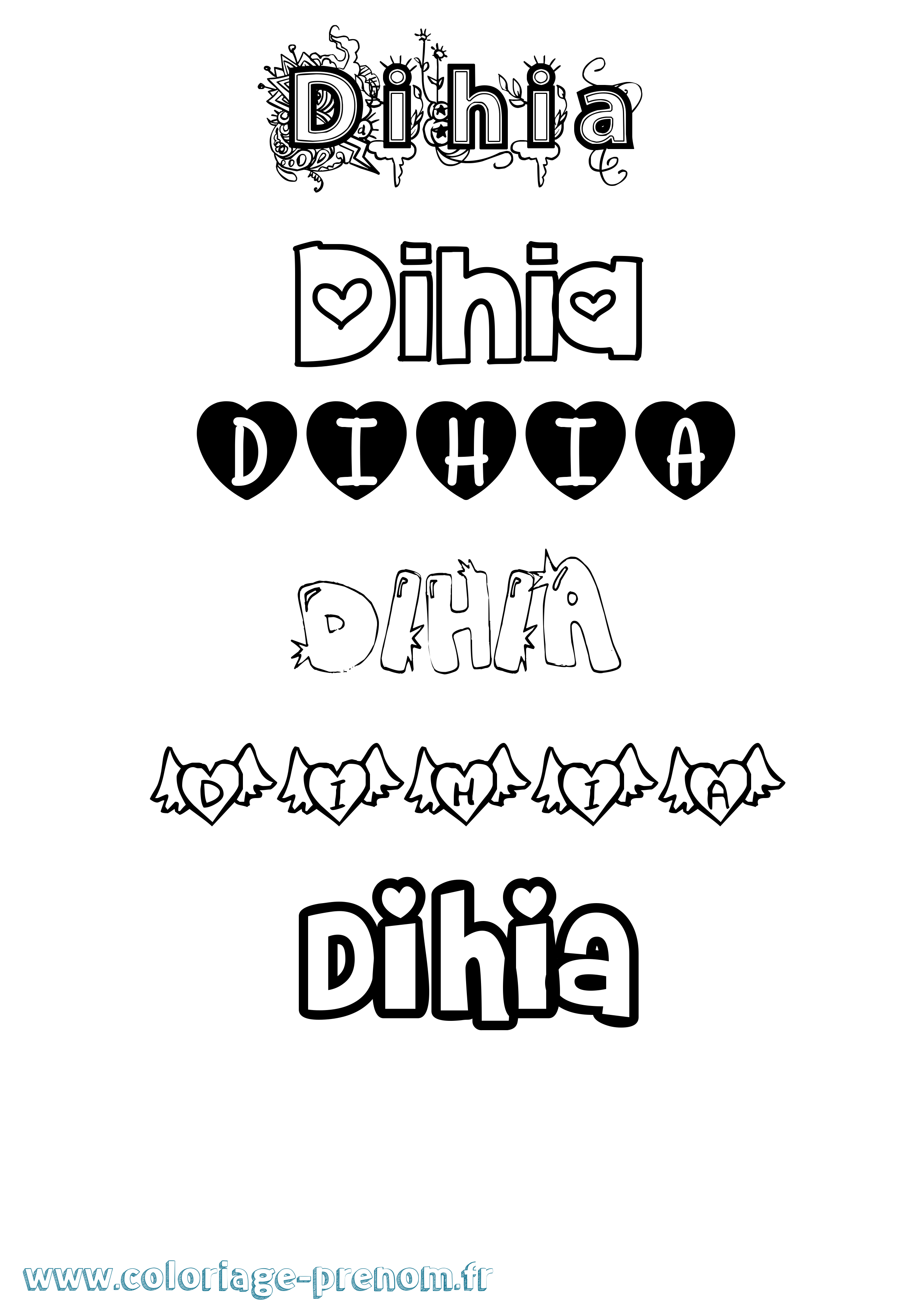 Coloriage Dihia Girly Coloriage prénom Dihia Girly