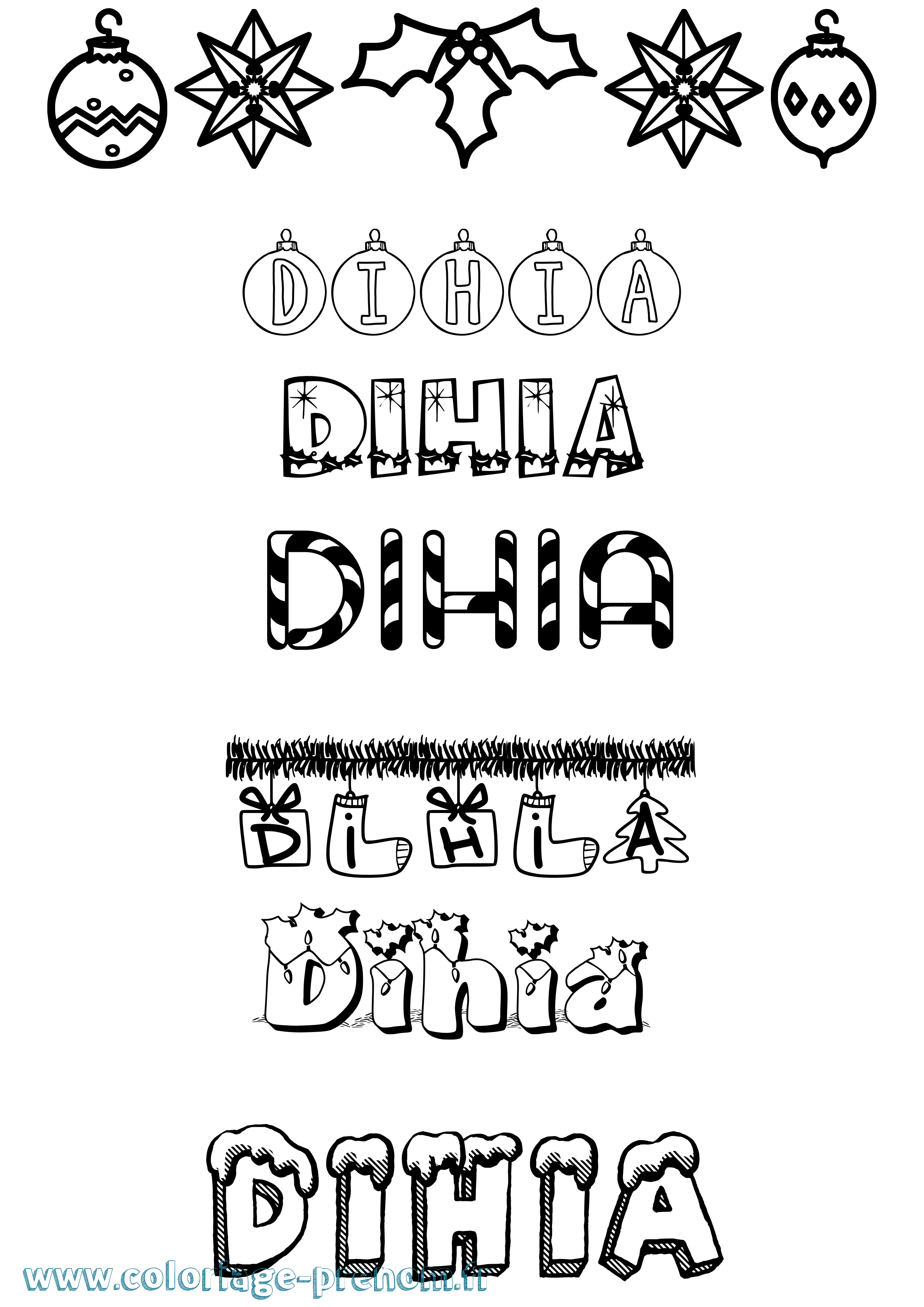 Coloriage Dihia Noël Coloriage prénom Dihia Noël