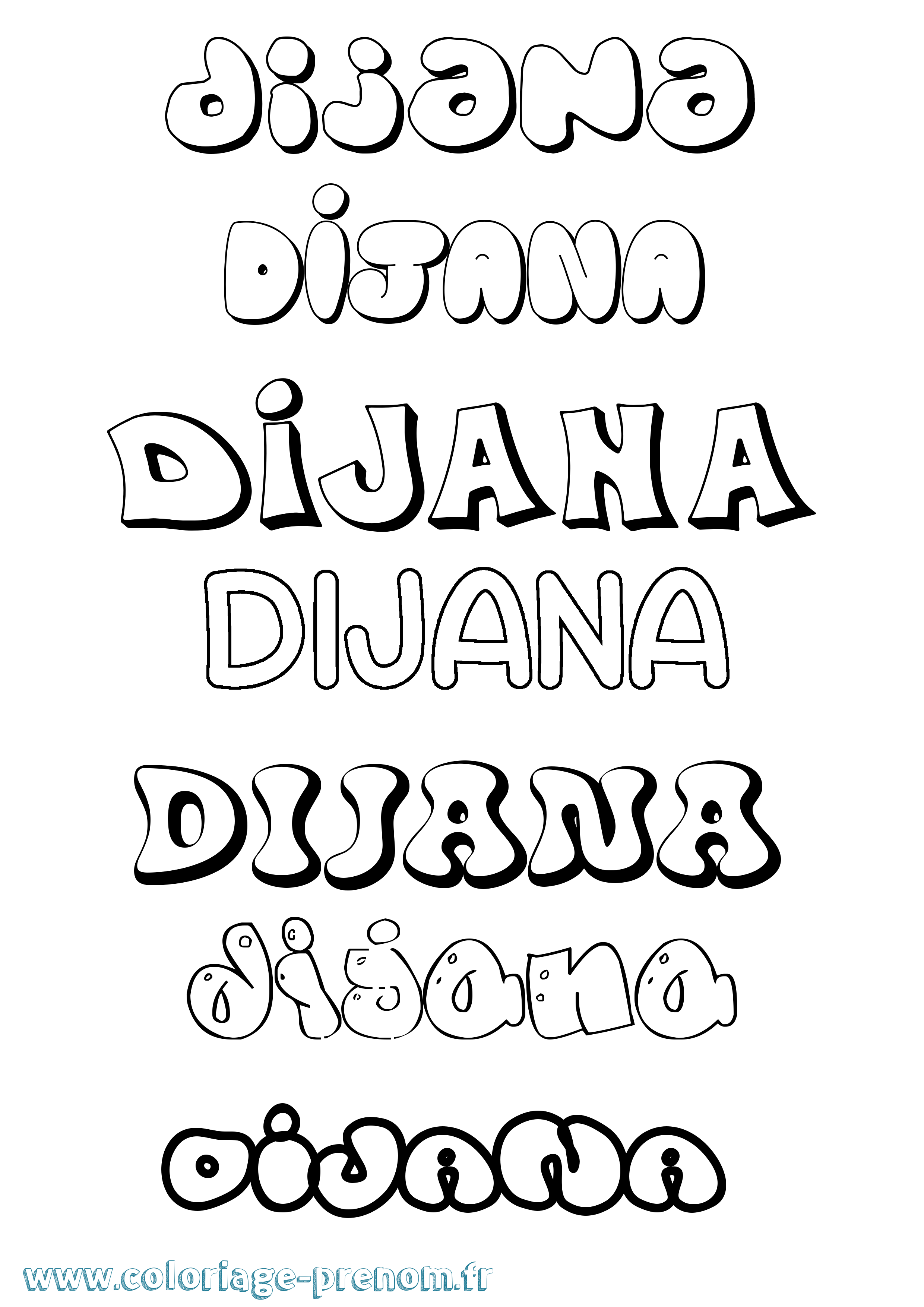 Coloriage Dijana Bubble Coloriage prénom Dijana Bubble