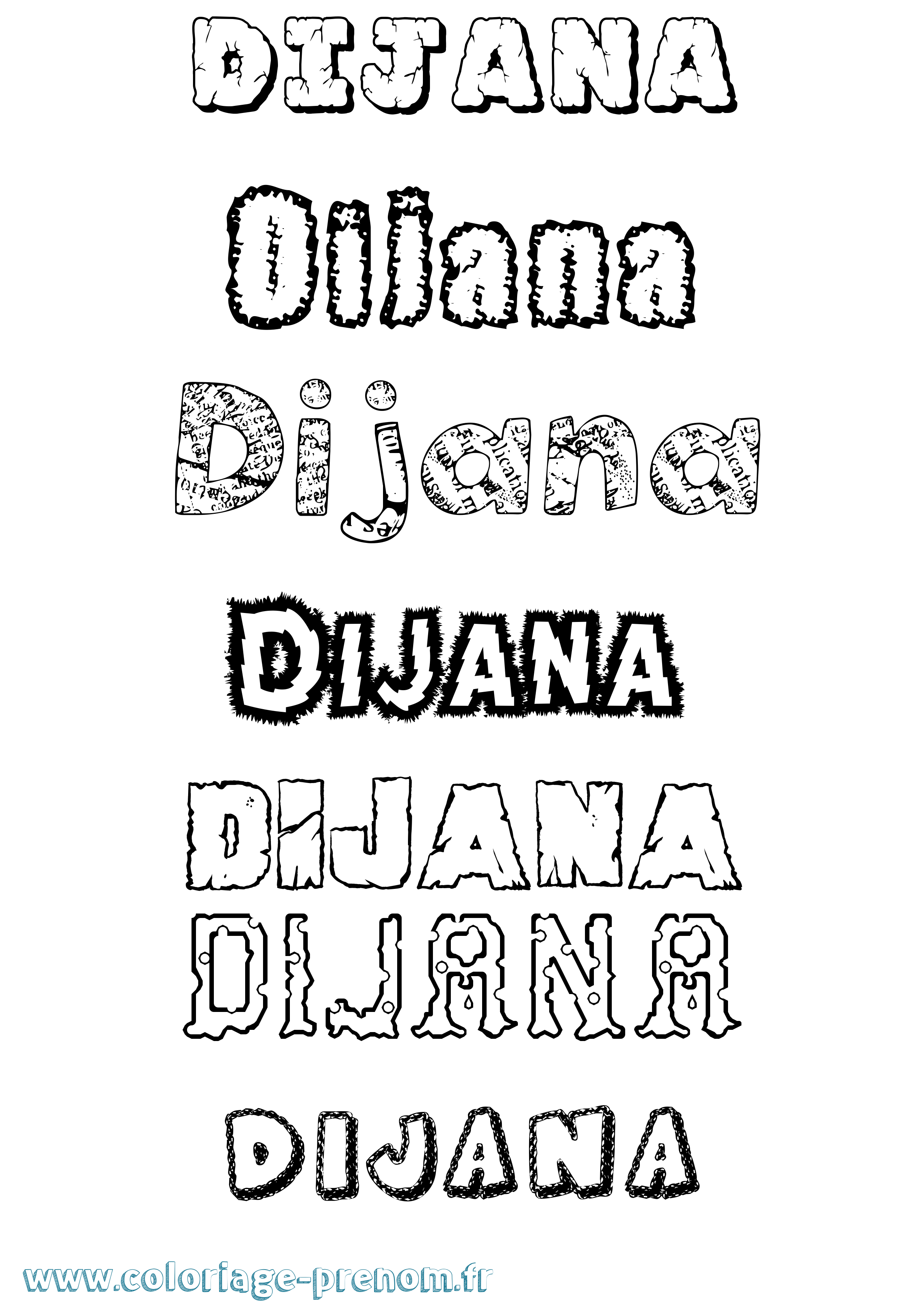 Coloriage Dijana Destructuré Coloriage prénom Dijana Destructuré