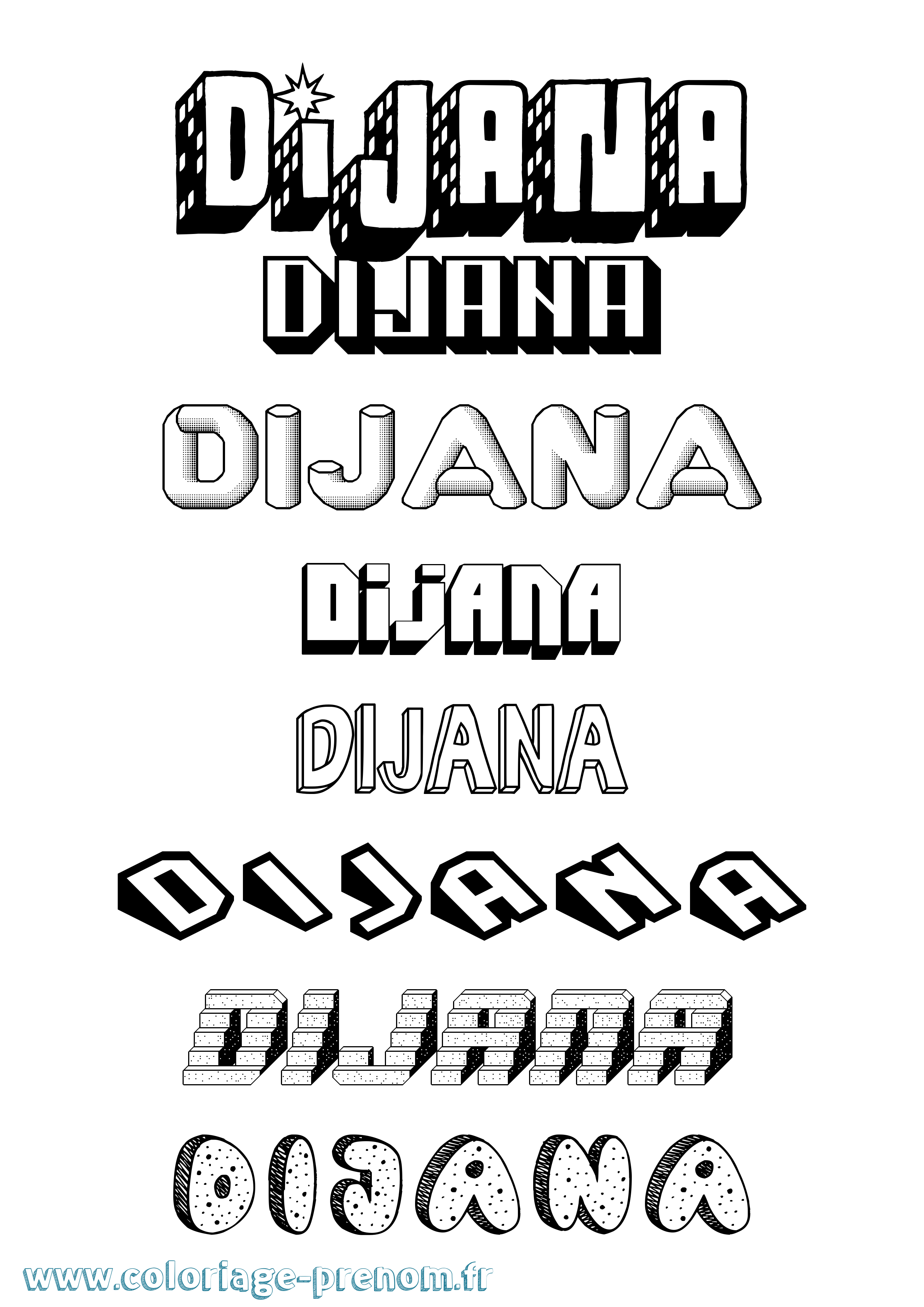 Coloriage Dijana Effet 3D Coloriage prénom Dijana Effet 3D