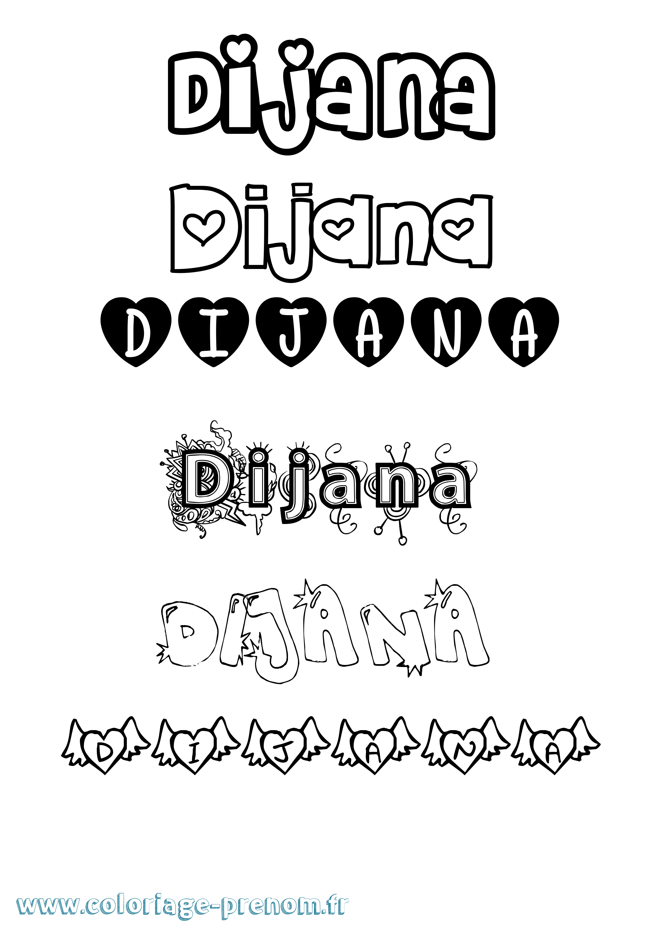 Coloriage Dijana Girly Coloriage prénom Dijana Girly