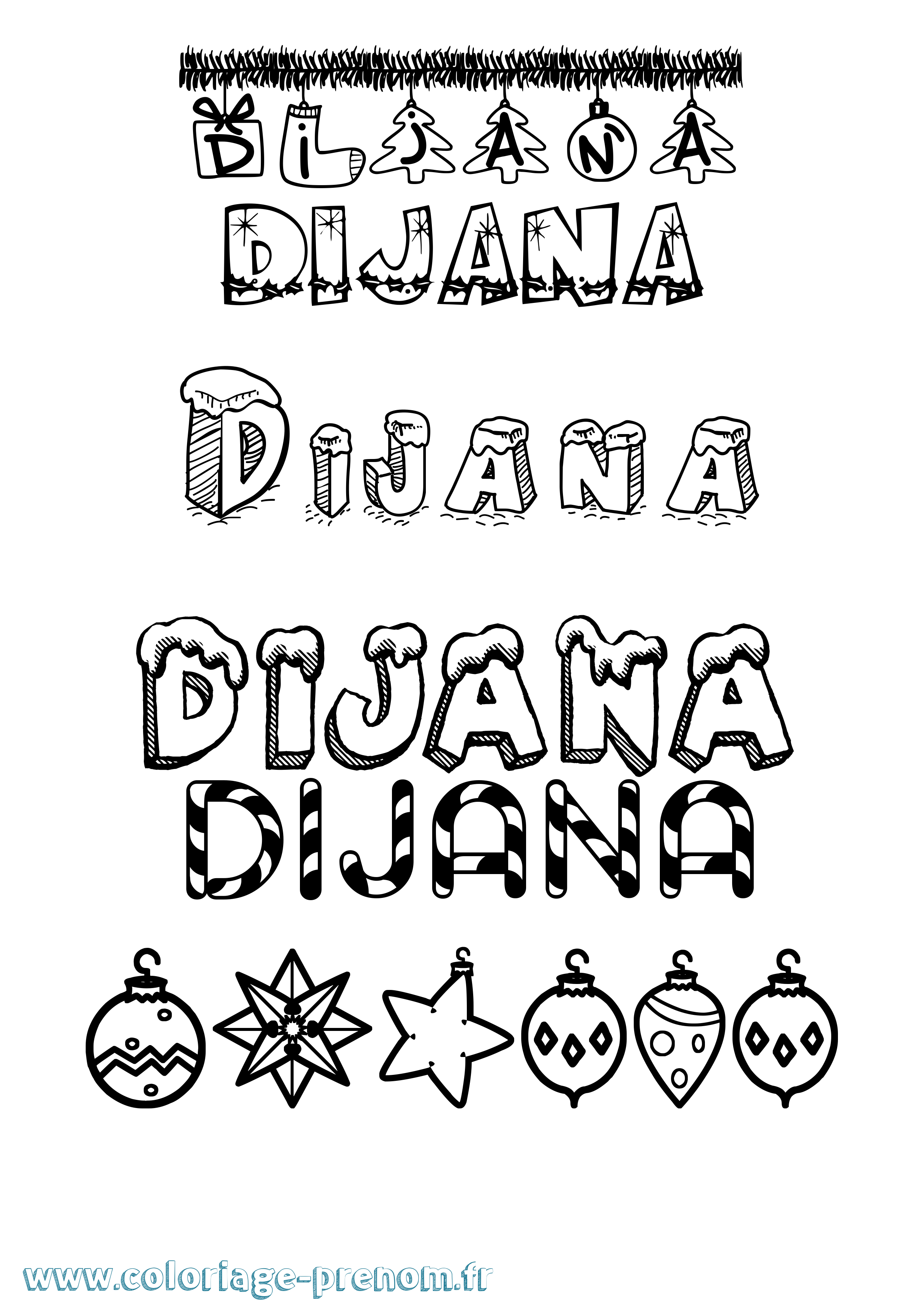 Coloriage Dijana Noël Coloriage prénom Dijana Noël