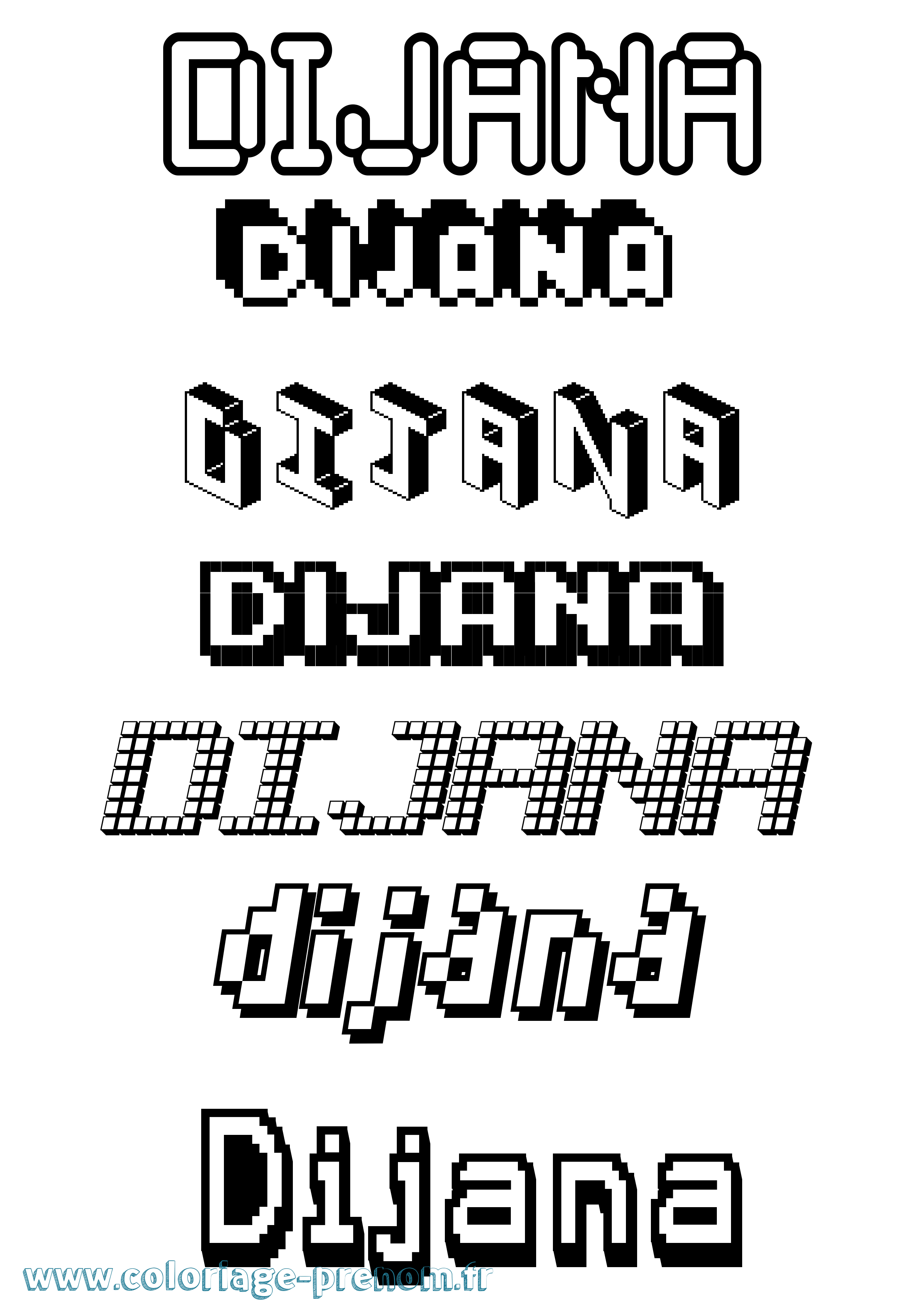 Coloriage Dijana Pixel Coloriage prénom Dijana Pixel