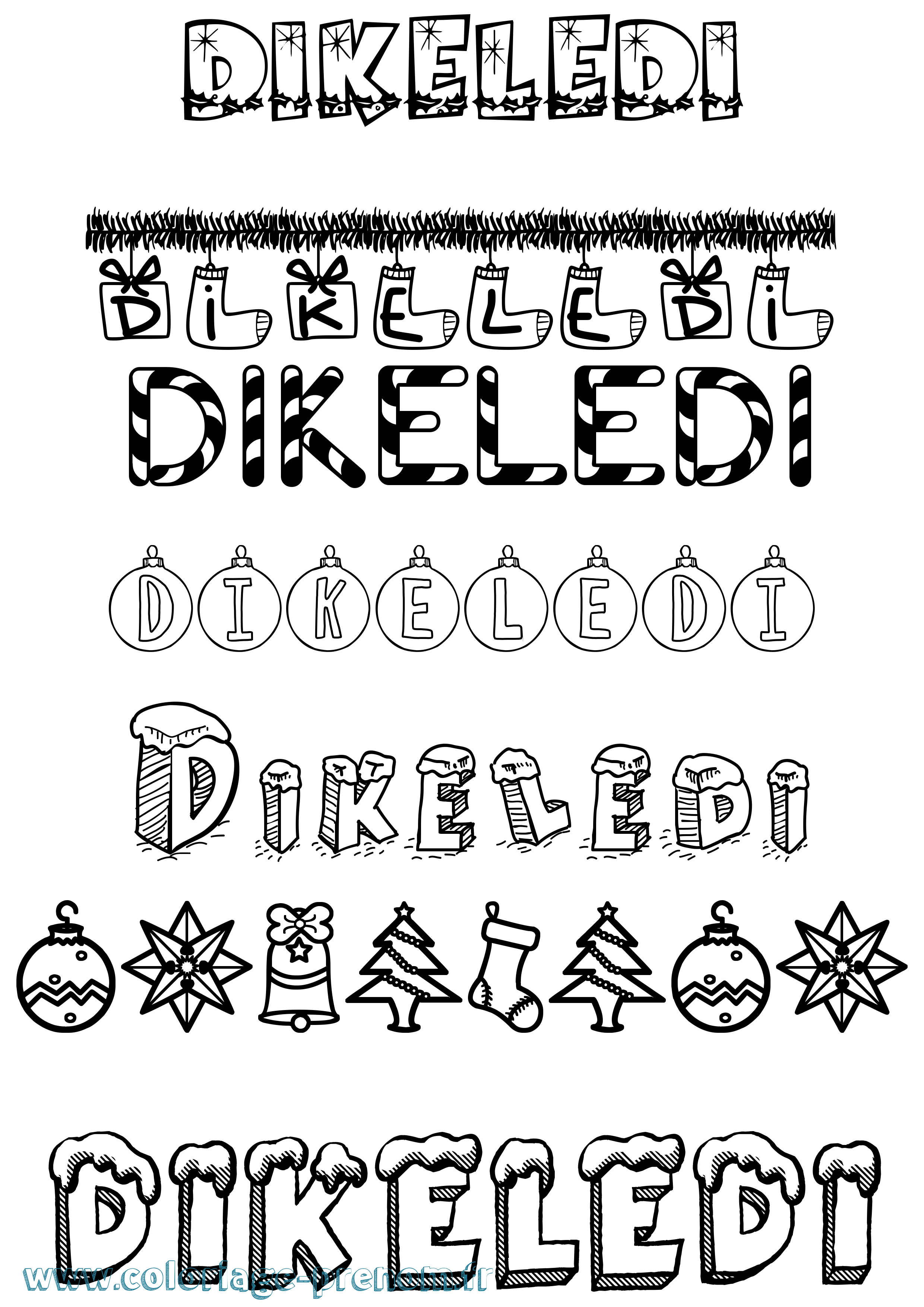 Coloriage Dikeledi Noël Coloriage prénom Dikeledi Noël