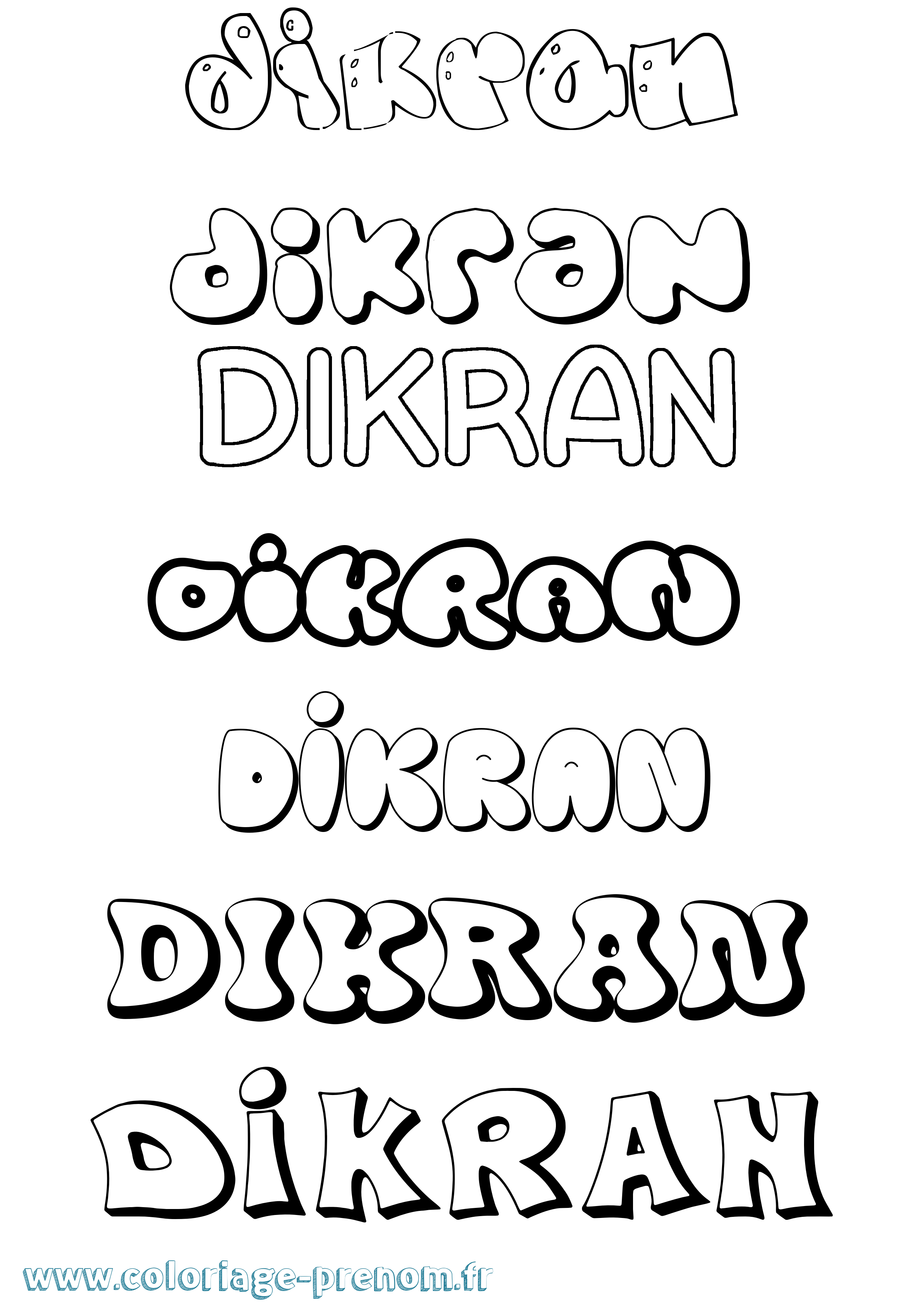 Coloriage Dikran Bubble Coloriage prénom Dikran Bubble
