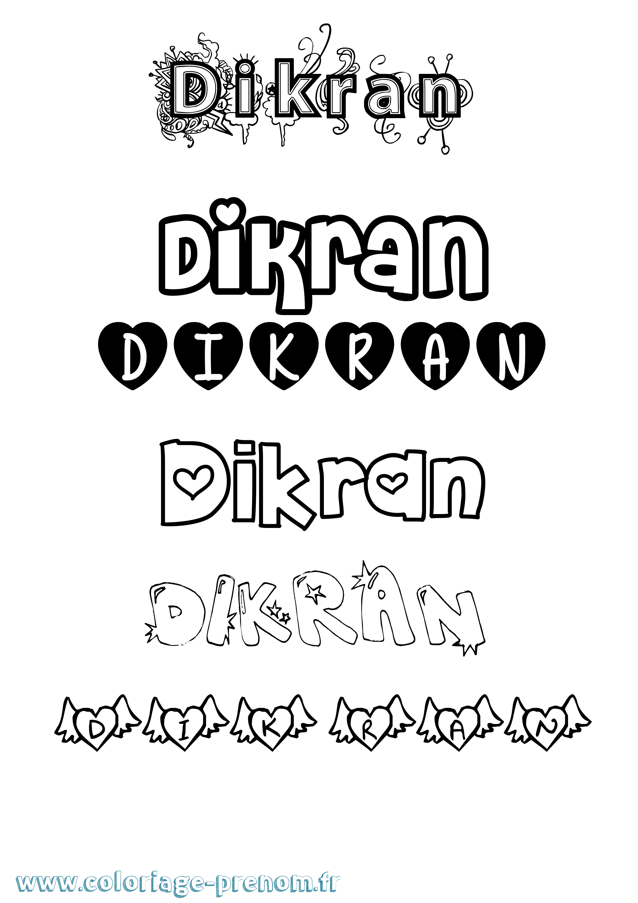 Coloriage Dikran Girly Coloriage prénom Dikran Girly