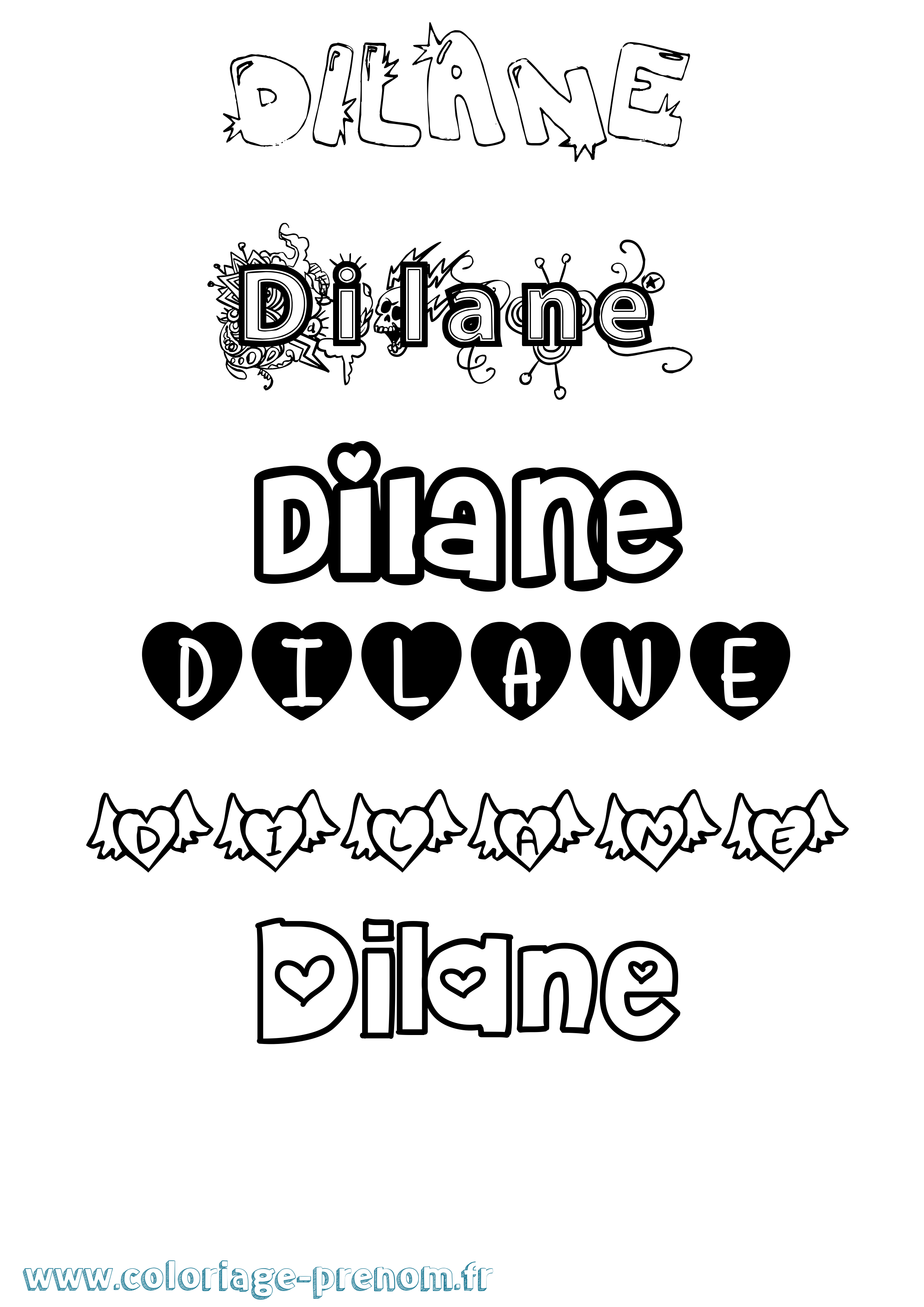 Coloriage Dilane Girly Coloriage prénom Dilane Girly