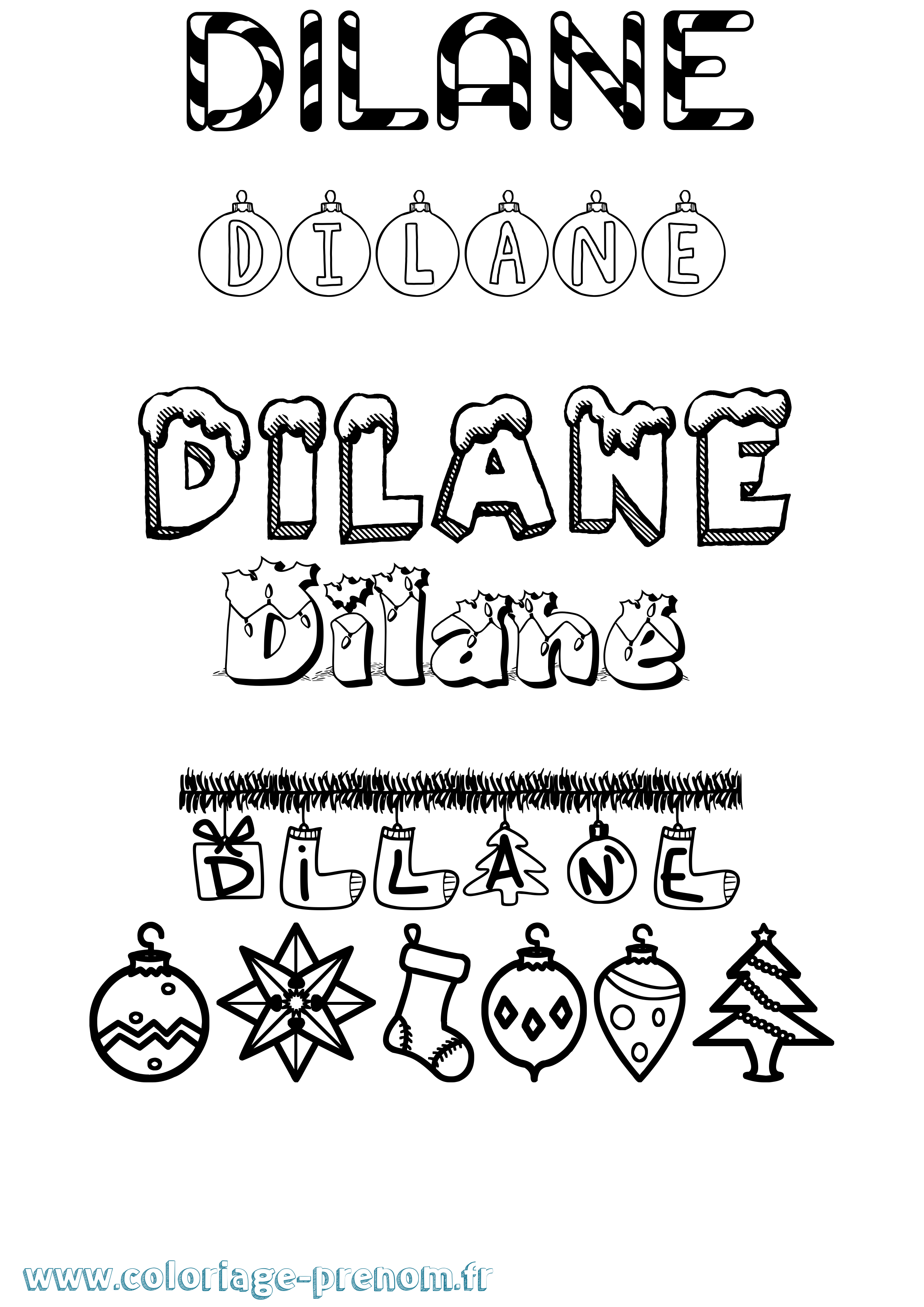 Coloriage Dilane Noël Coloriage prénom Dilane Noël