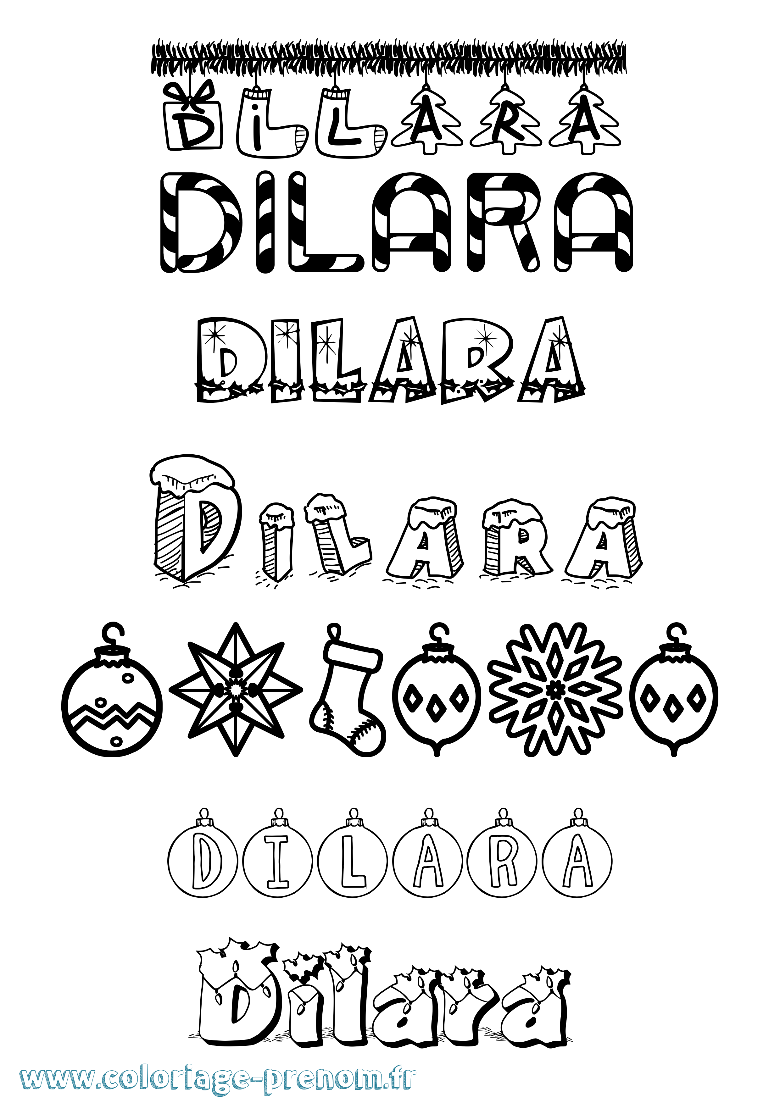 Coloriage Dilara Noël Coloriage prénom Dilara Noël